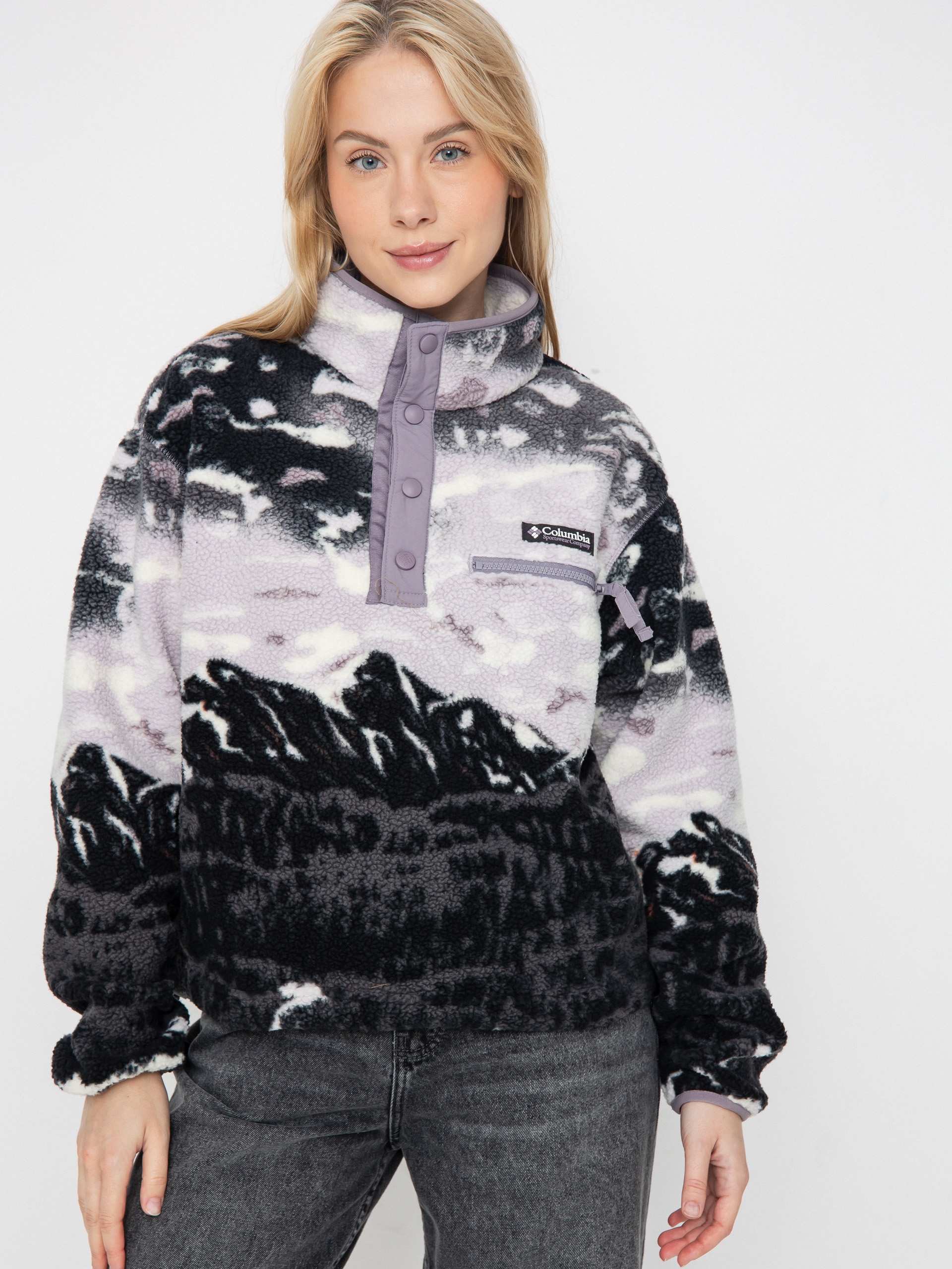 Hanorac din fleece Columbia Helvetia II Printed Cropped Half Snap Wmn (shale purple sisters/shale purple)