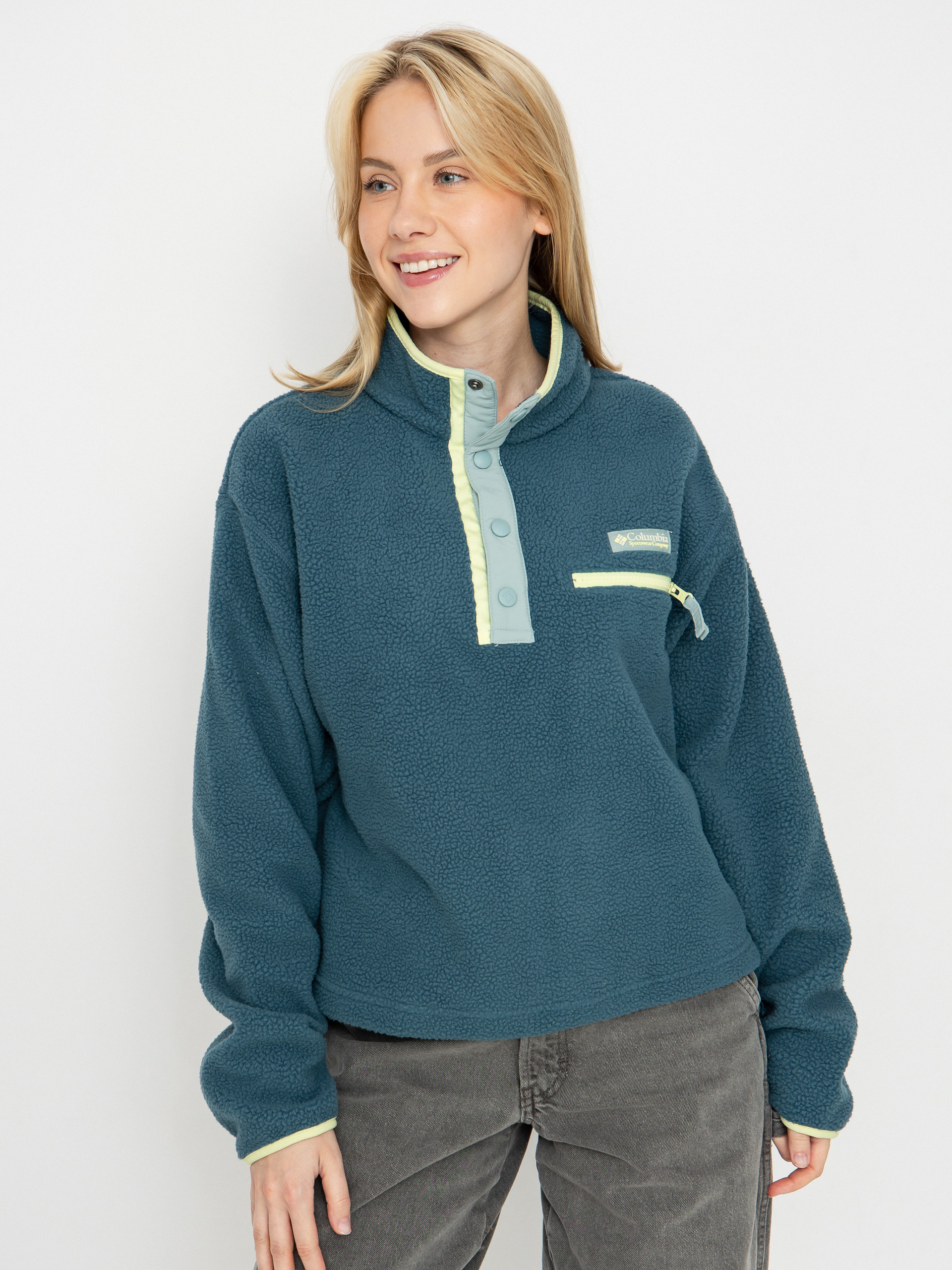 Hanorac din fleece Columbia Helvetia II Cropped Half Snap Wmn (everblue/crushed blue/citron haze)