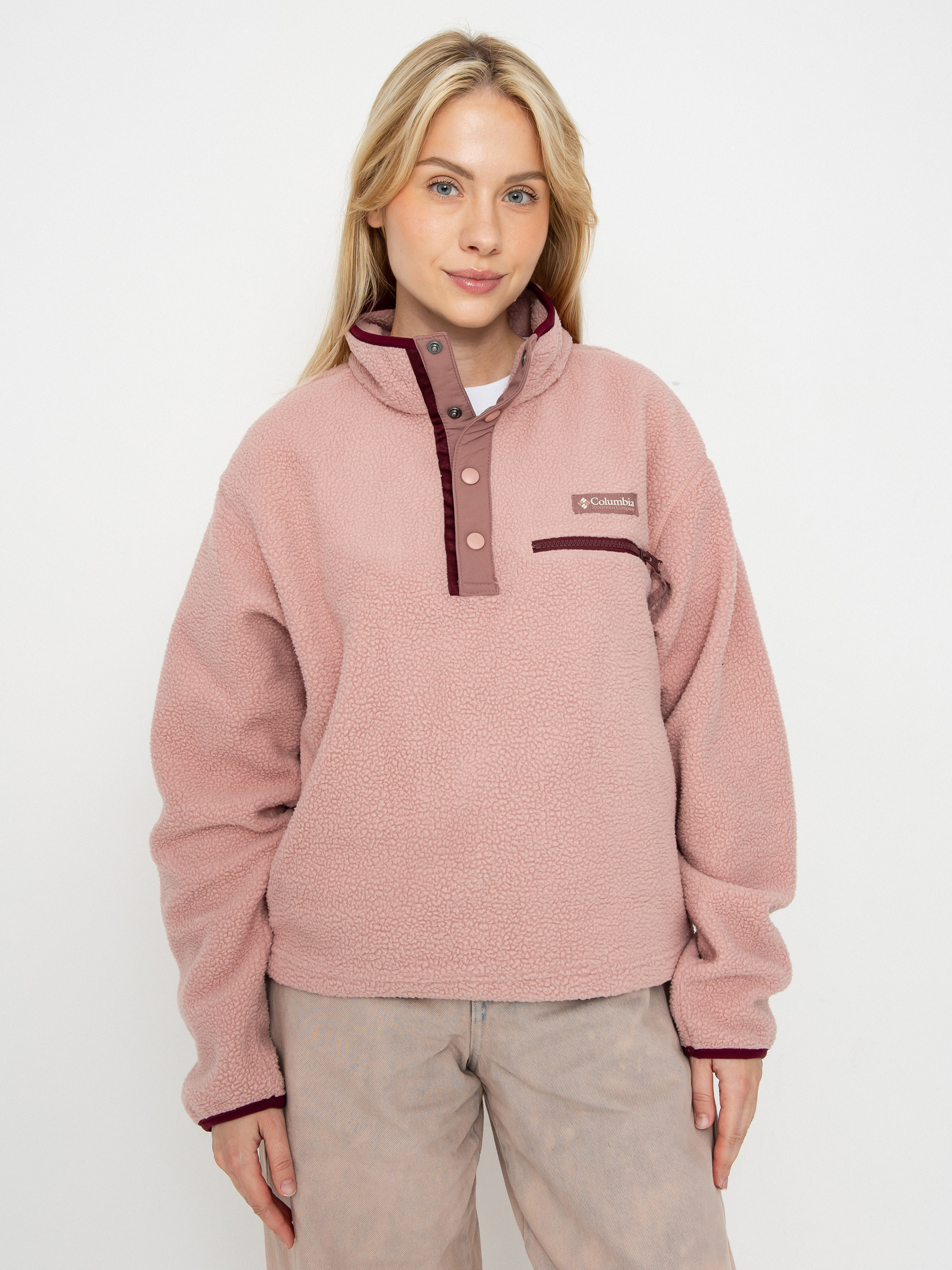 Hanorac din fleece Columbia Helvetia II Cropped Half Snap Wmn (eraser pink/fig/rich wine)