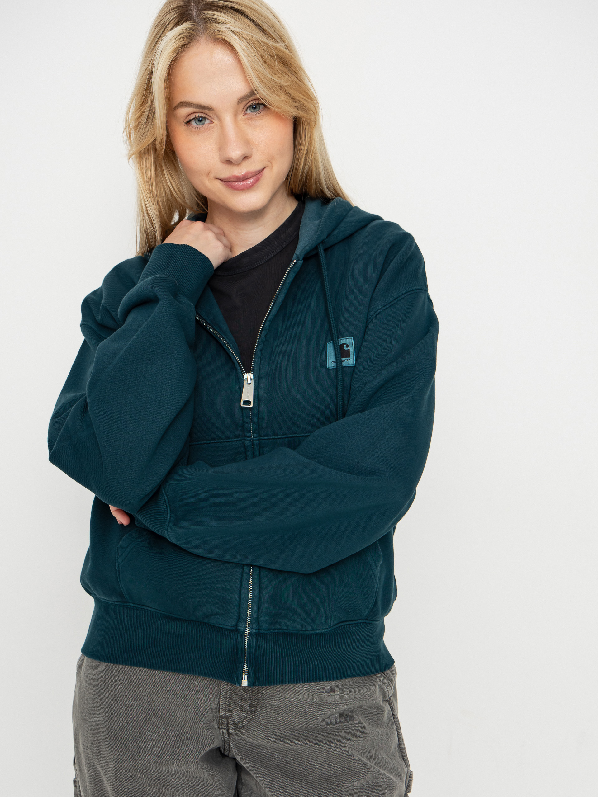 Hanorac cu glugă Carhartt WIP Nelson ZHD Wmn (deep lagoon/garment dyed)