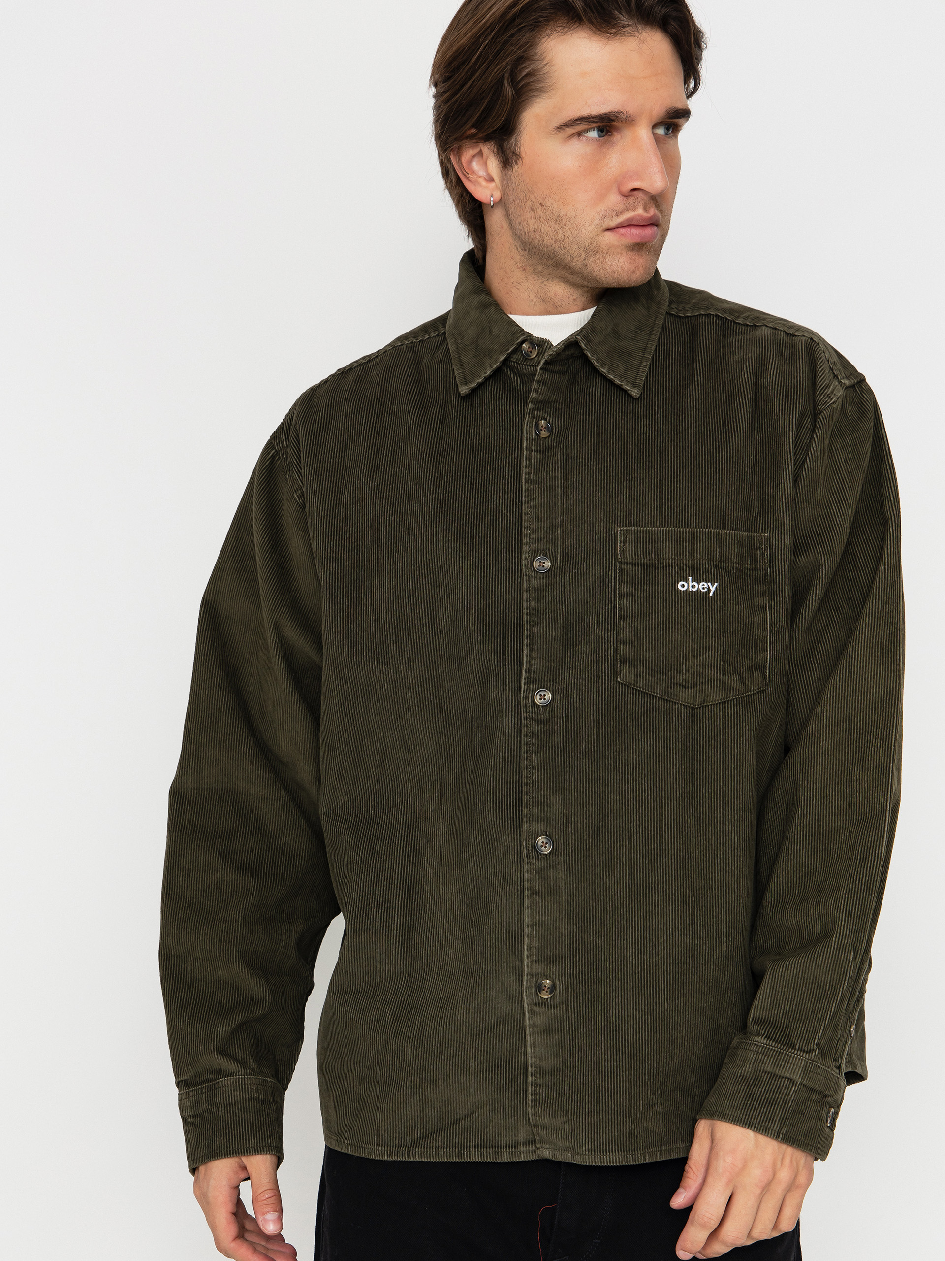 Cămașă OBEY Buckley Corduroy Woven (black olive faded wash)