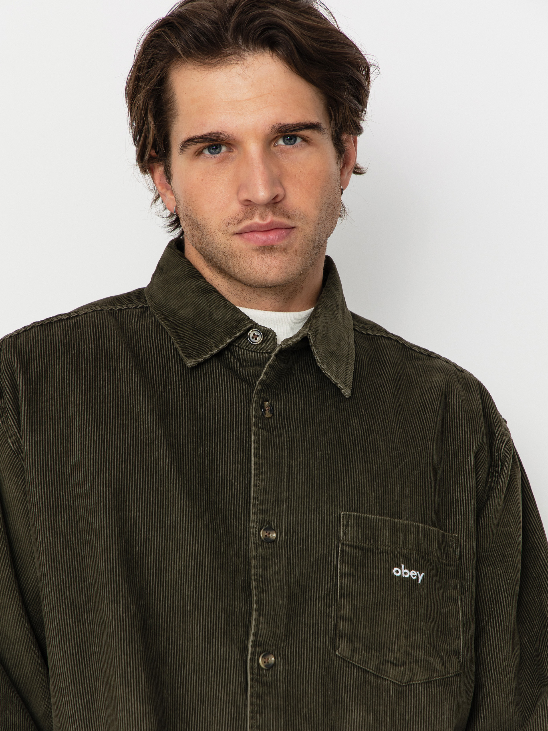 Cămașă OBEY Buckley Corduroy Woven (black olive faded wash)