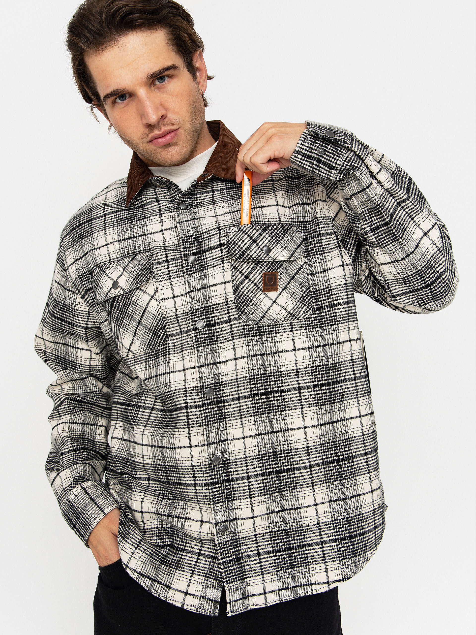 Cămașă Brixton Builders Bowery Perf Flannel (off white/black)