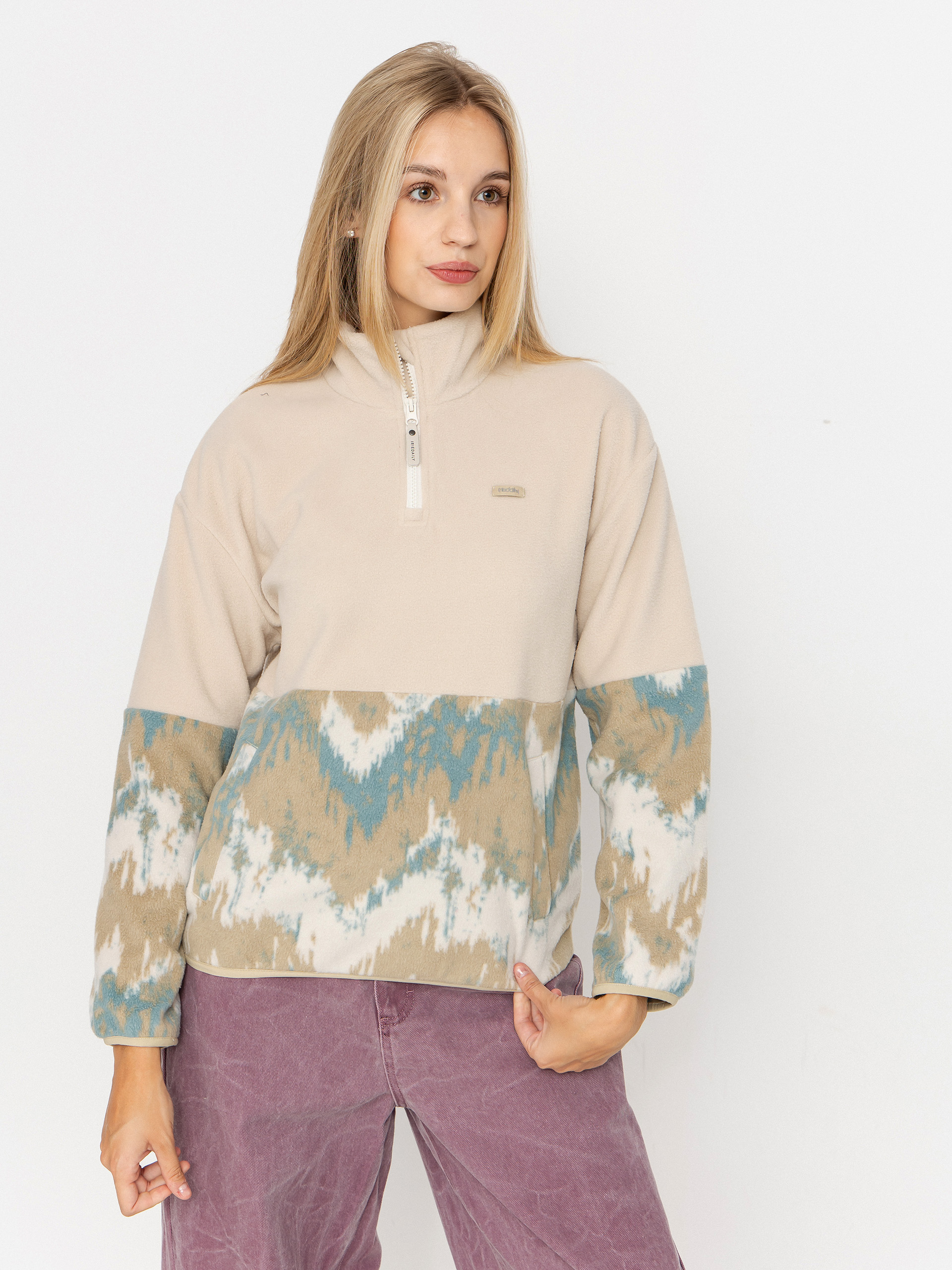 Hanorac din fleece Iriedaily Half Indi Troyer Wmn (khaki grey)