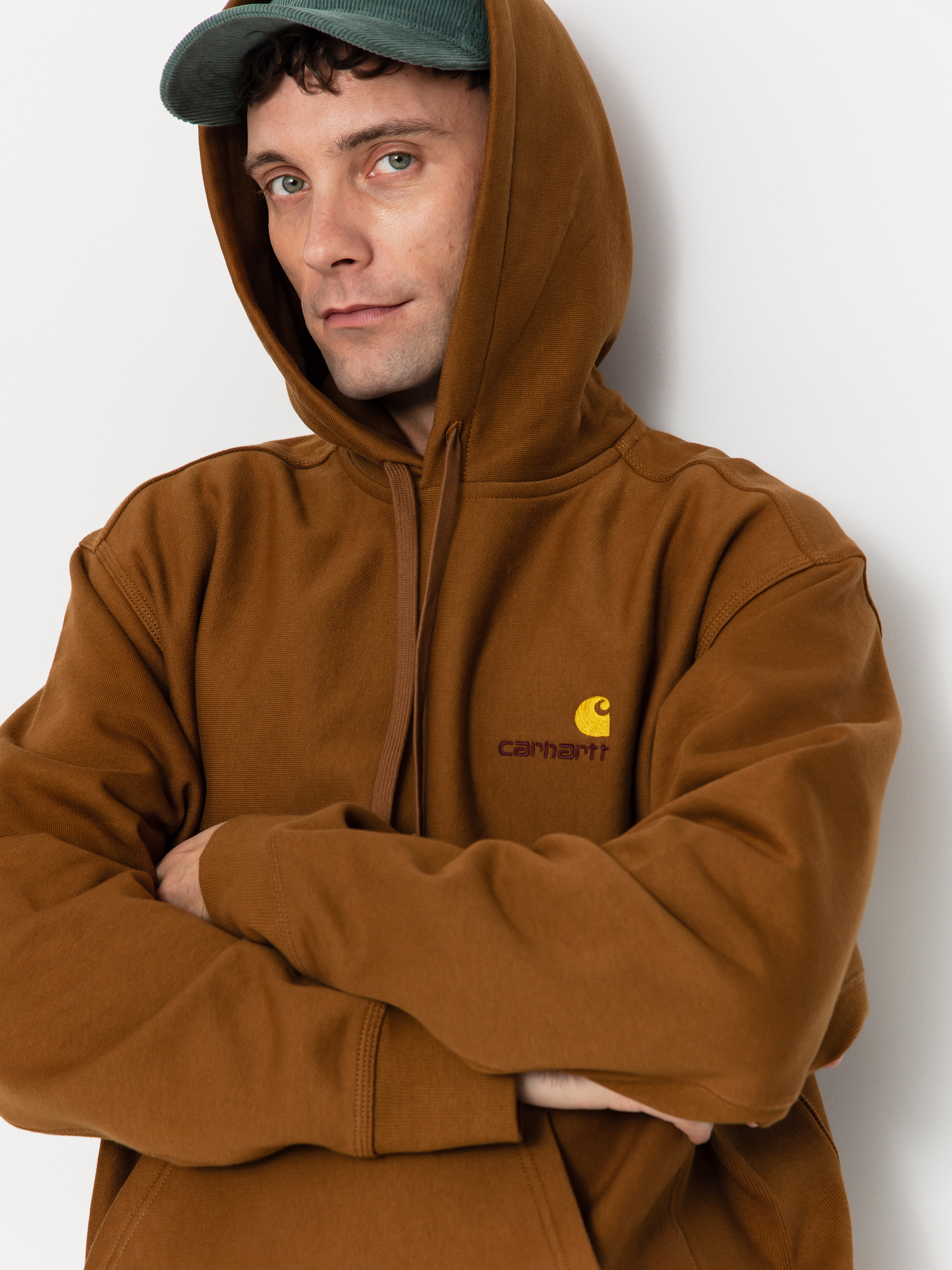 Hanorac cu glugă Carhartt WIP American Script HD (hamilton brown)