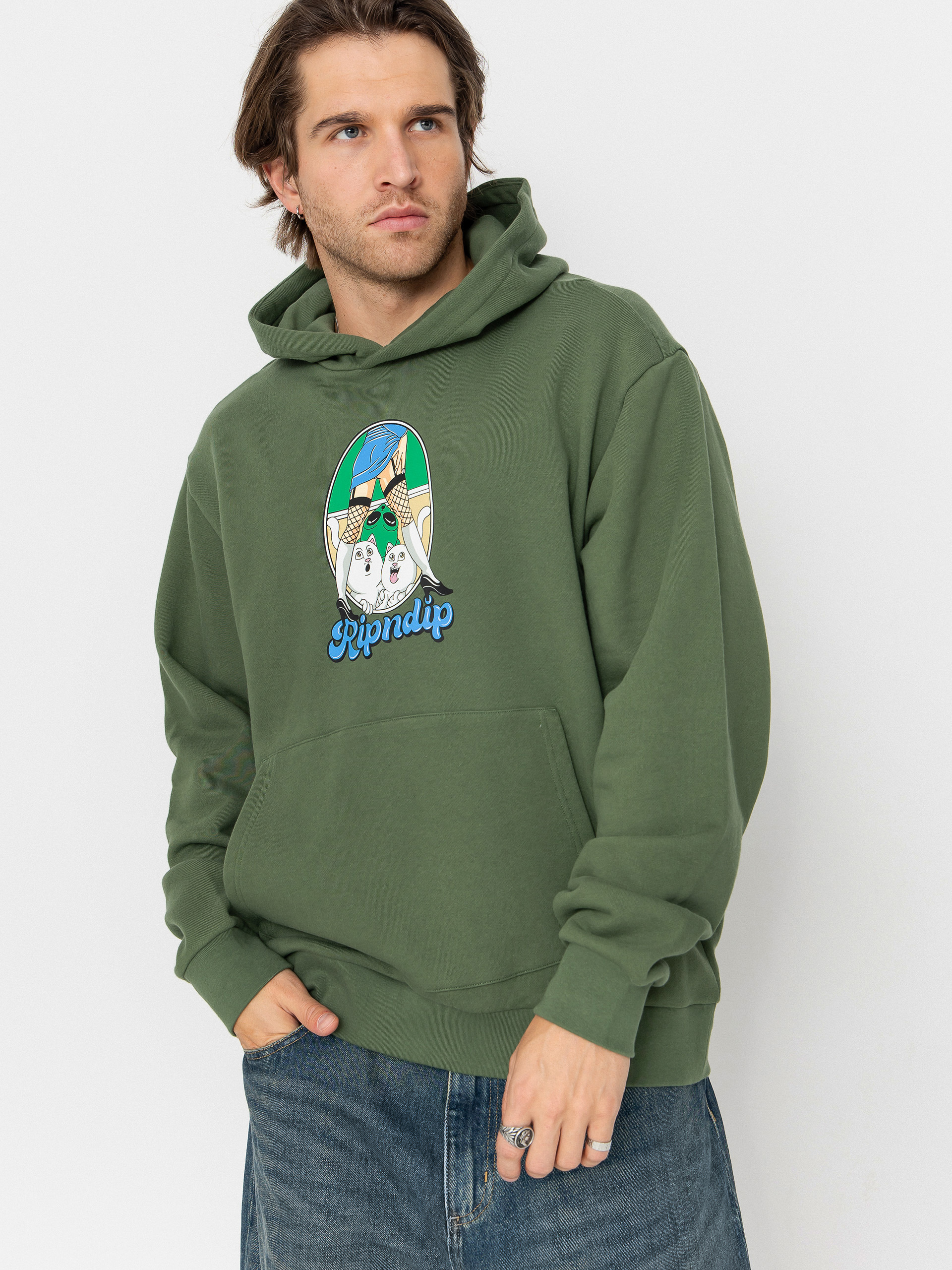 Hanorac cu glugă RipNDip Nermal Fest HD (light olive)