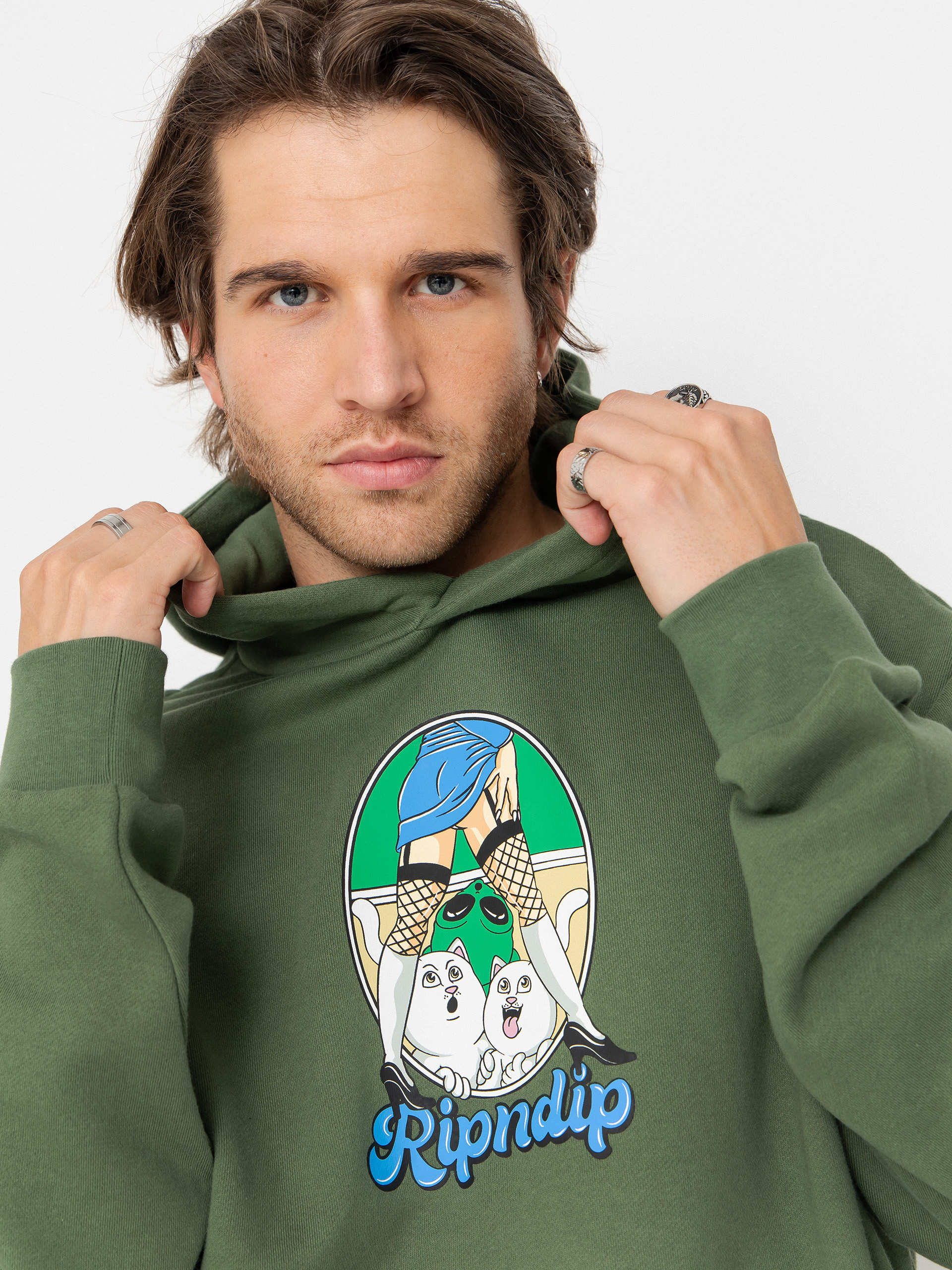 Hanorac cu glugă RipNDip Nermal Fest HD (light olive)