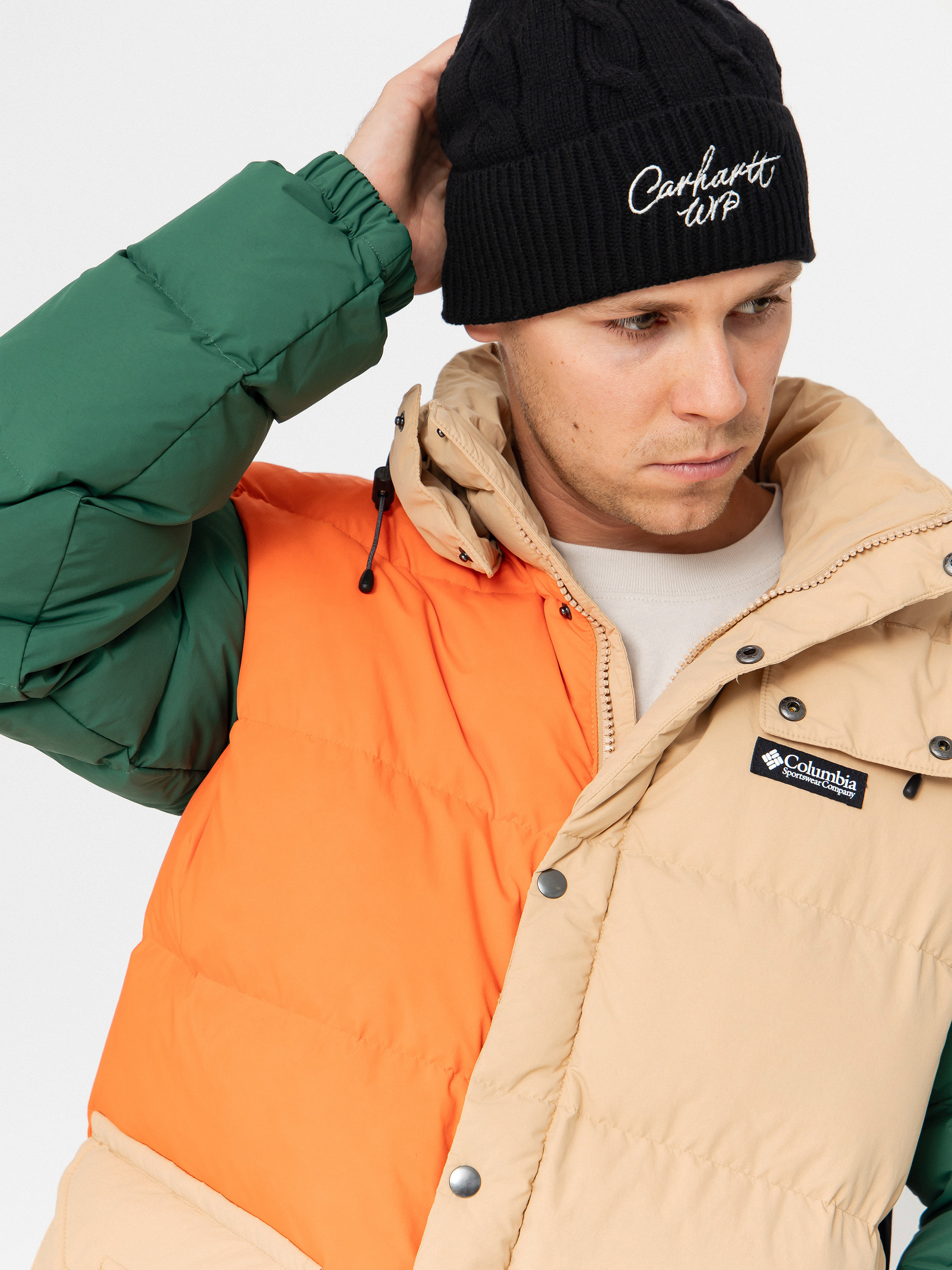 Geacă Columbia Wallowa Down Hooded (canoe/zing/rain forest/black)