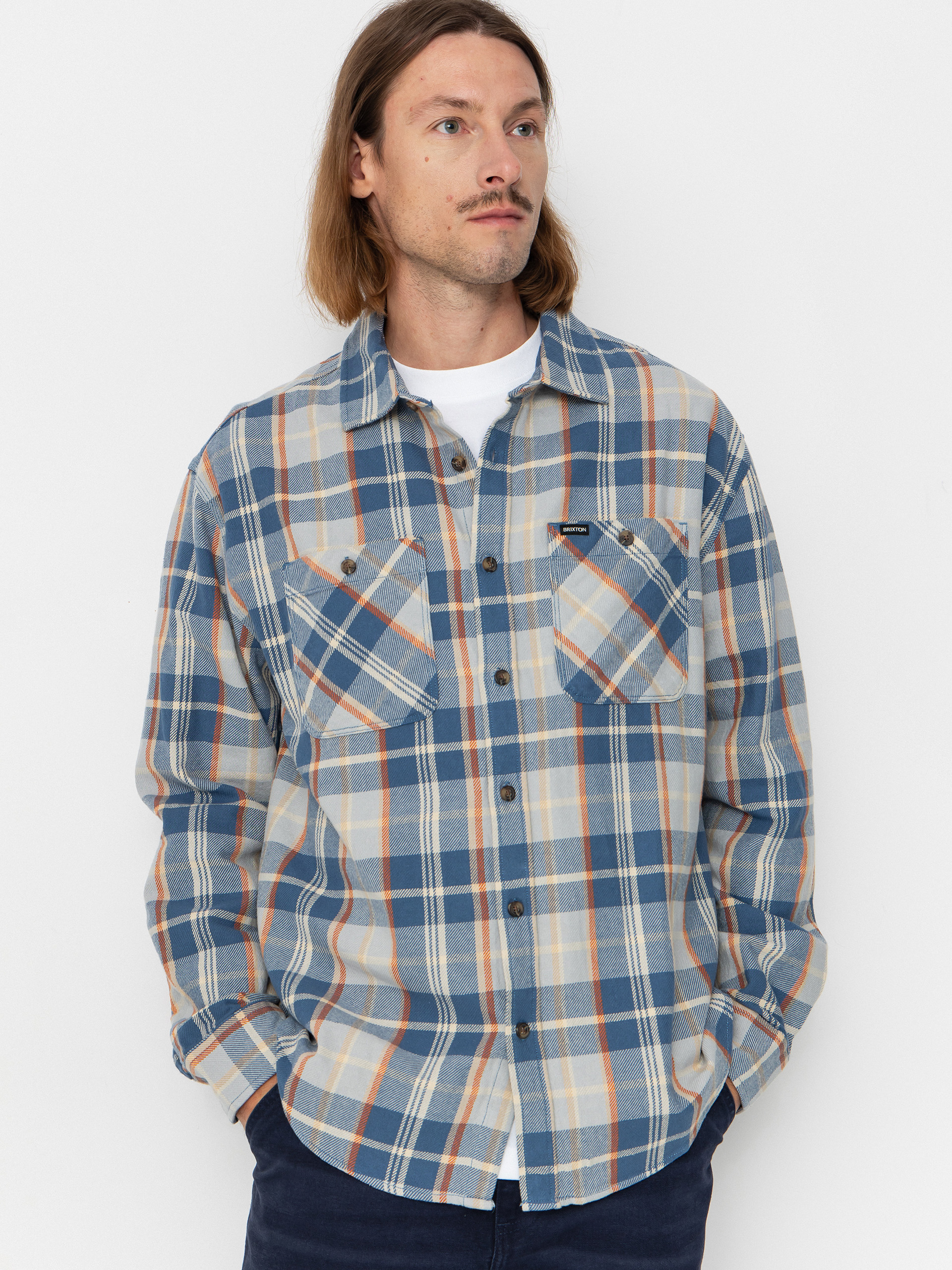 Cămașă Brixton Vintage Wash Flannel (blue/soft blue/orange)