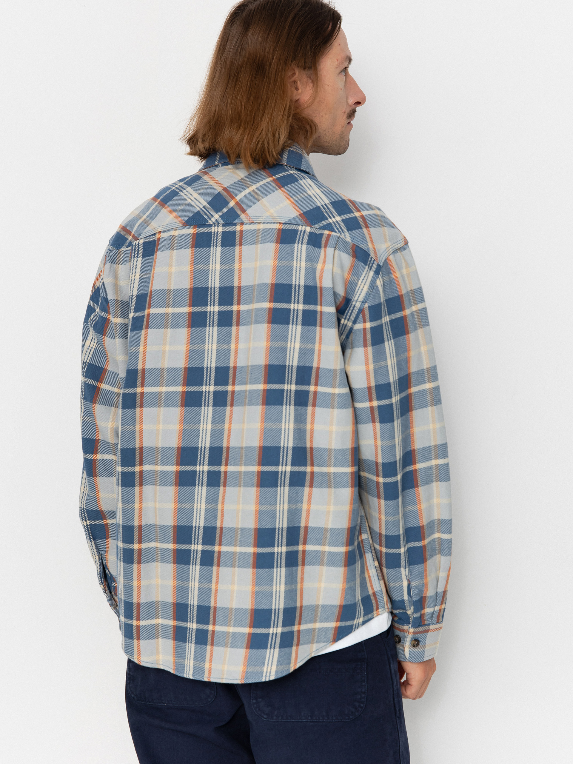 Cămașă Brixton Vintage Wash Flannel (blue/soft blue/orange)