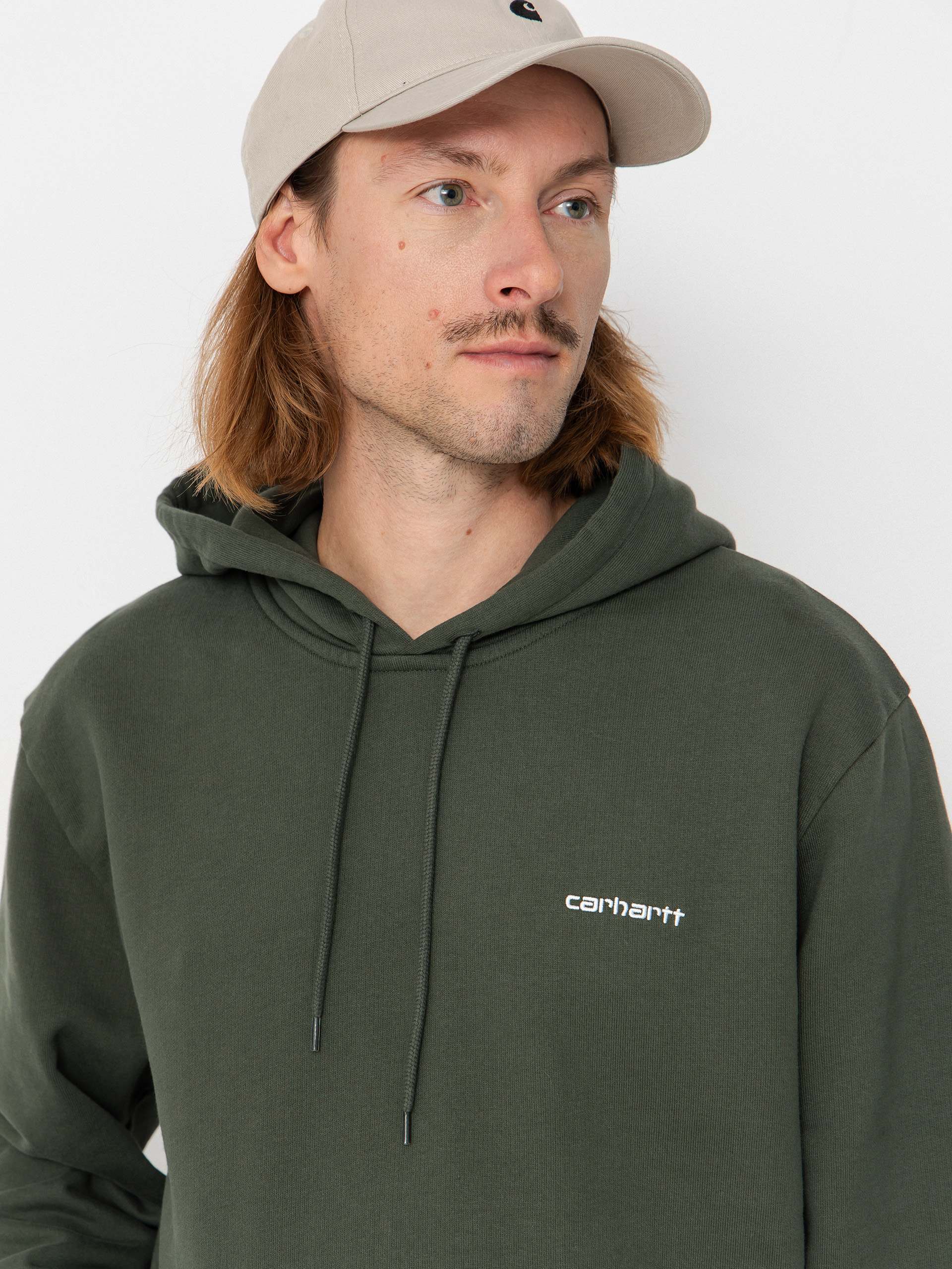 Hanorac cu glugă Carhartt WIP Script Embroidery HD (opuntia/white)