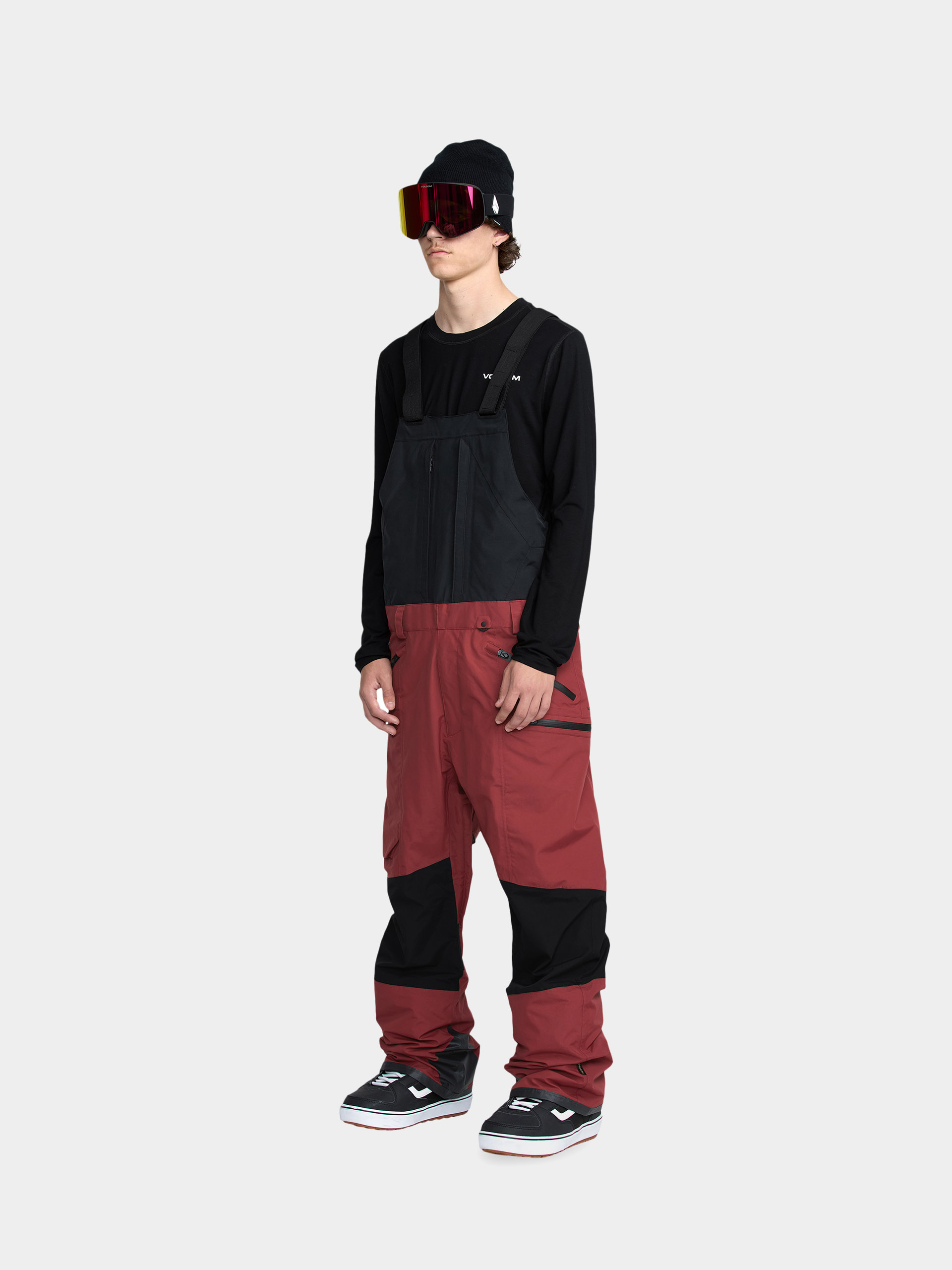 Pentru bărbați Pantaloni pentru snowboard Volcom Rain Gore Tex Bib Overall (burnt red)