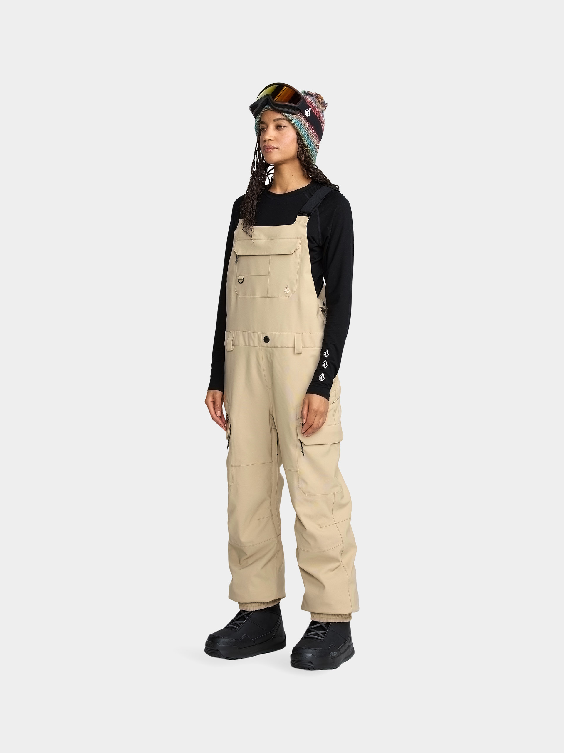 Pentru femei Pantaloni pentru snowboard Volcom Creston 3D Stretch Bib Overall (oatmeal)