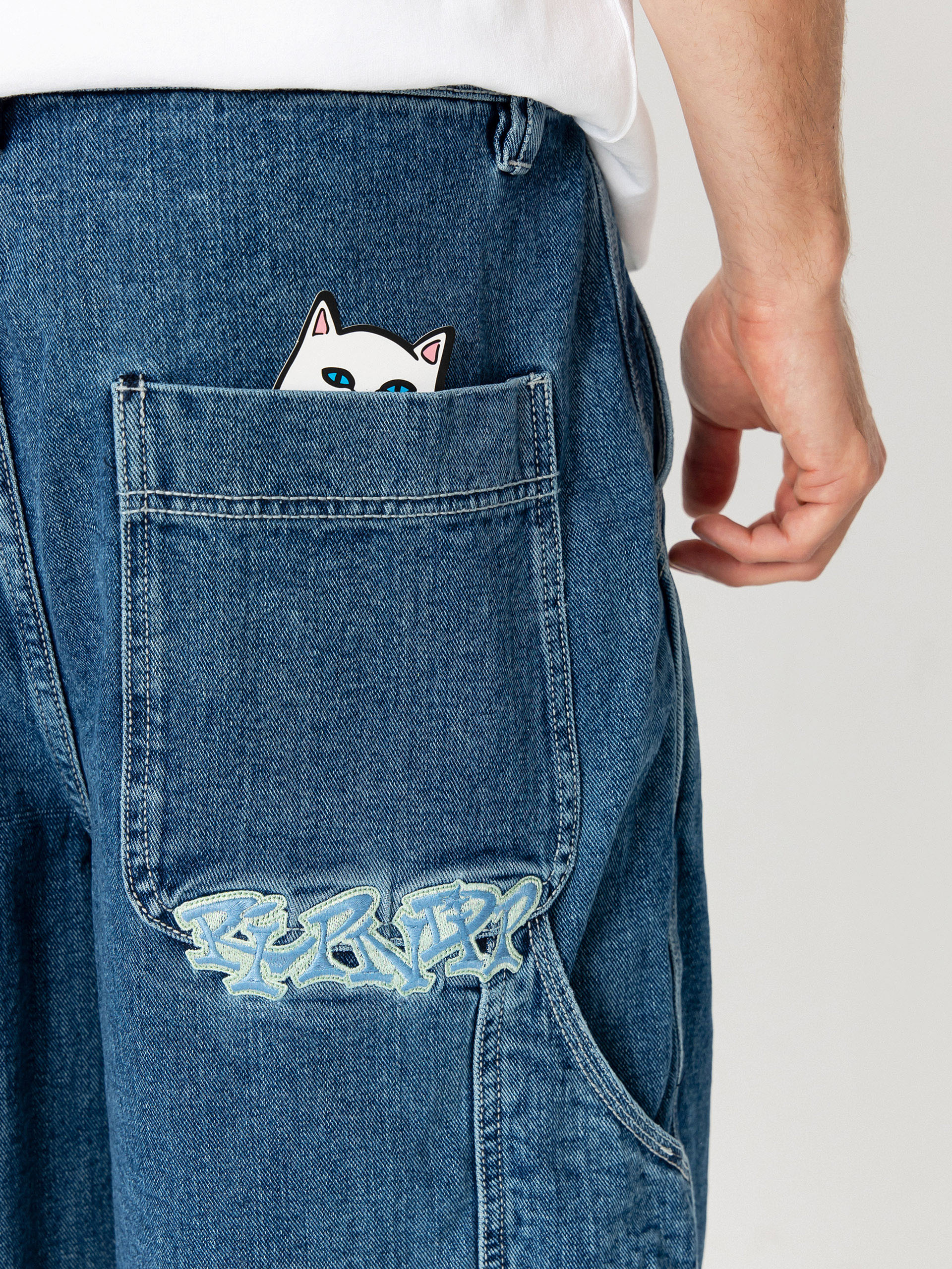 Pantaloni scurți RipNDip Ace Ultra Wide Leg (medium wash)