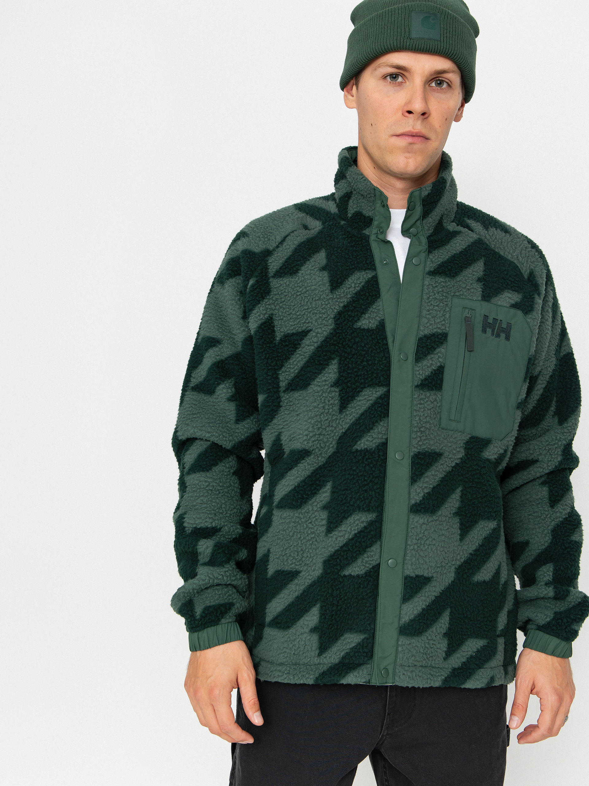 Hanorac din fleece Helly Hansen Panorama Printed Pile Snap (jungle green houndstooth a)