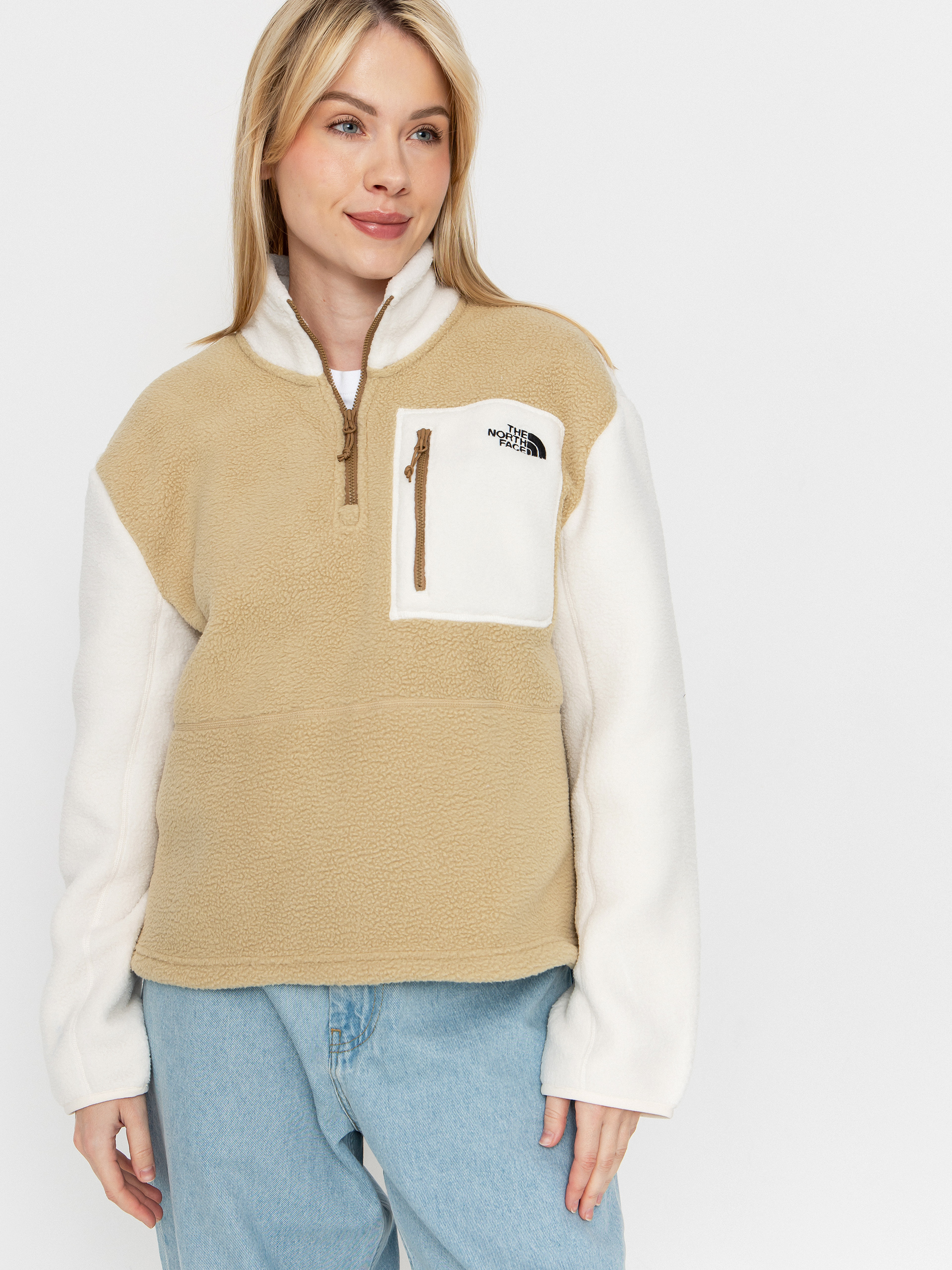 Hanorac din fleece The North Face Yumiori 1/4 Zip (khaki stone/white dune/)