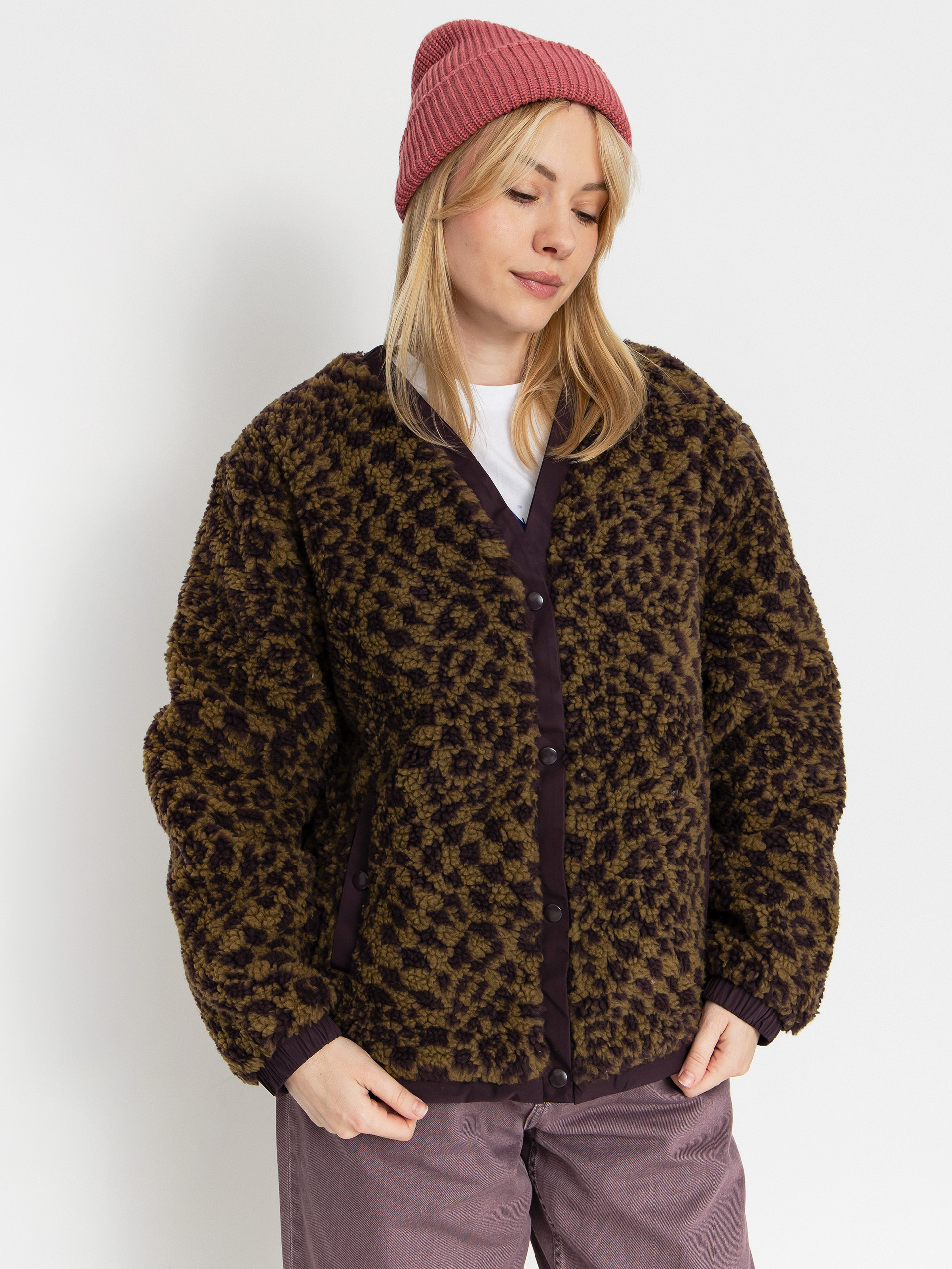 Palton Vans Suffolk Cheetah Check Pile Coat Wmn (dark port)