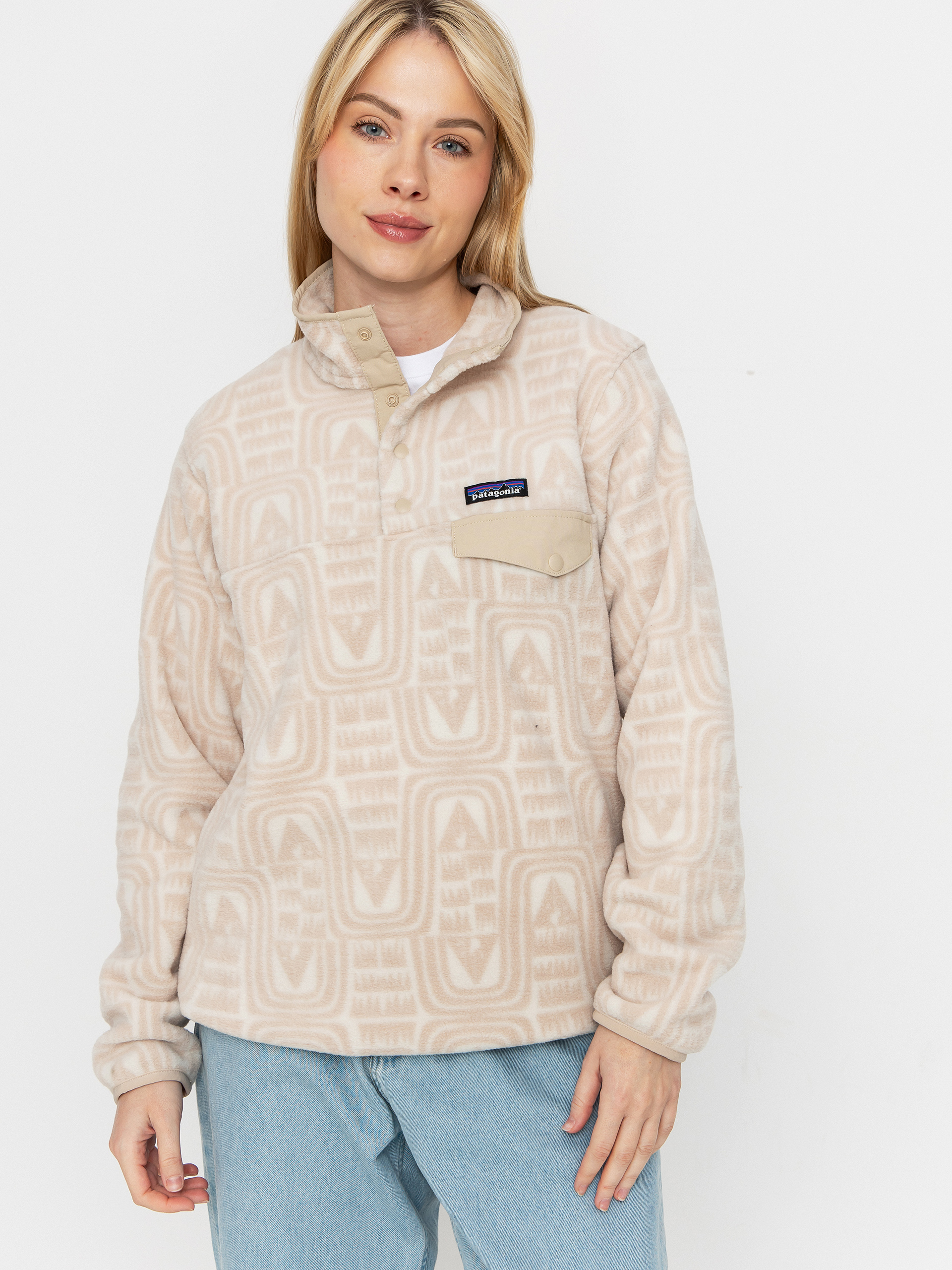 Hanorac din fleece Patagonia LW Synch Snap T Wmn (flow dyno white)