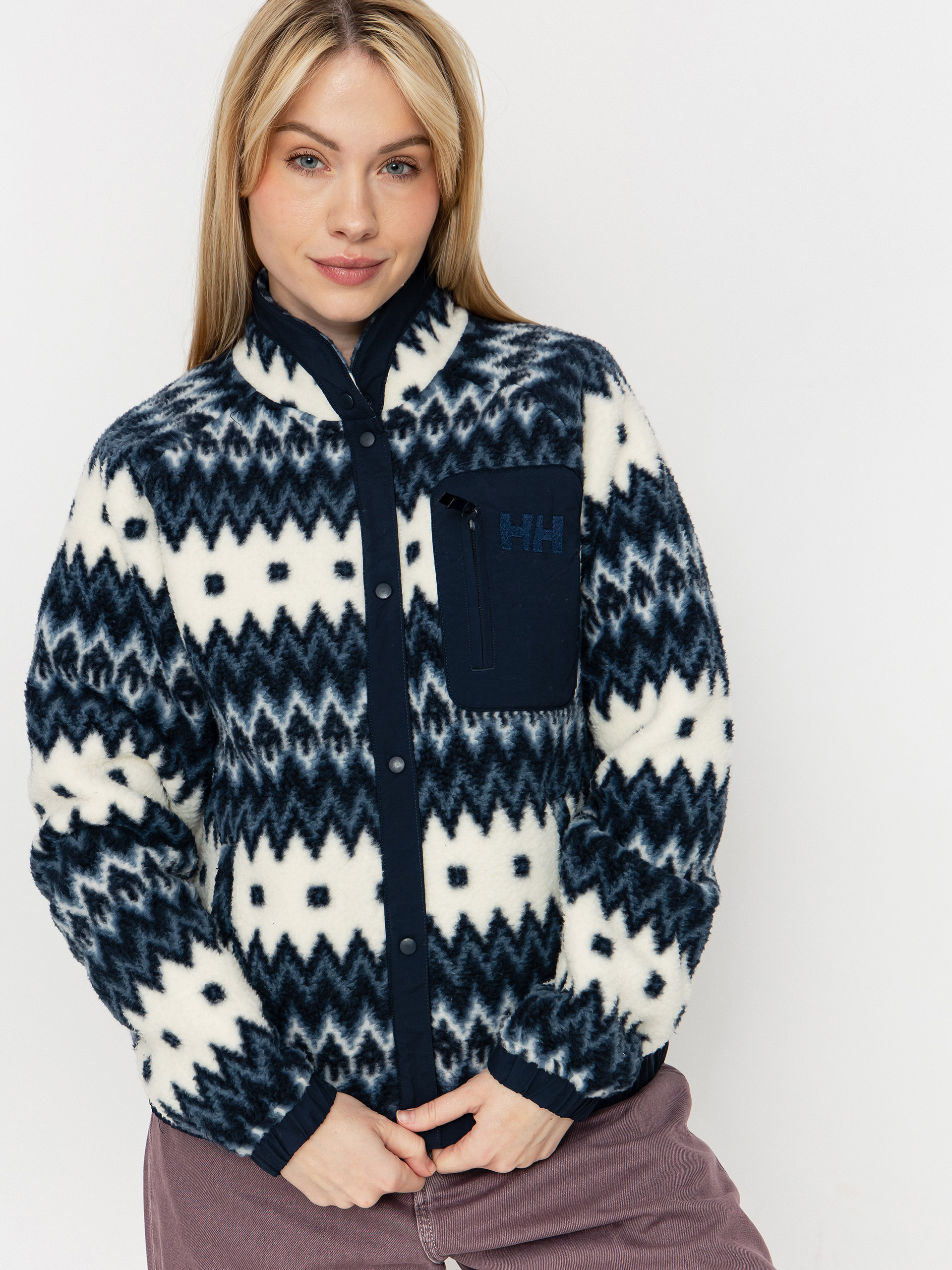 Hanorac din fleece Helly Hansen Imperial Printed Pile Snap Wmn (navy nordic aop)