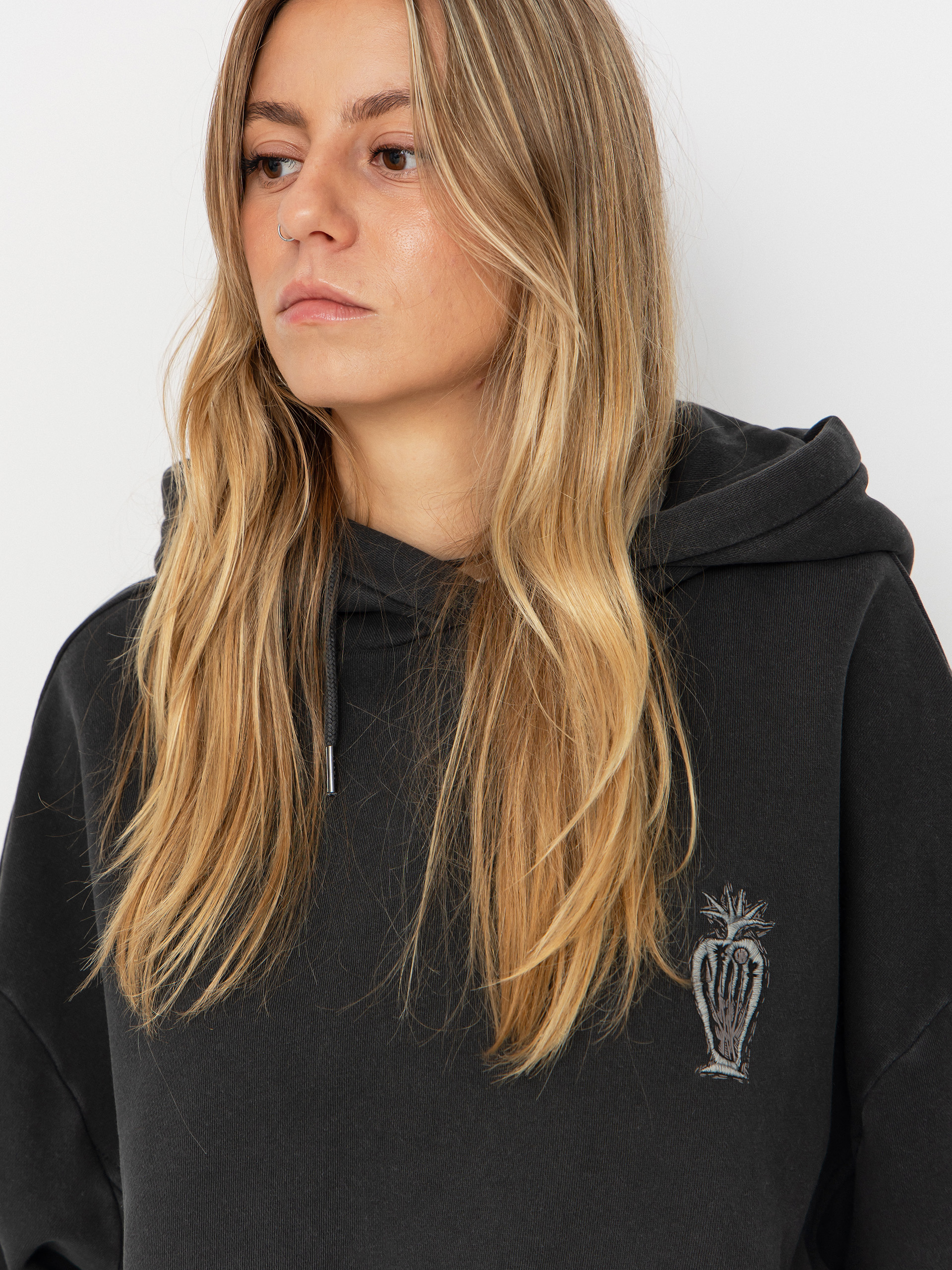 Hanorac cu glugă Volcom Fa Vaderetro HD Wmn (vintage black)