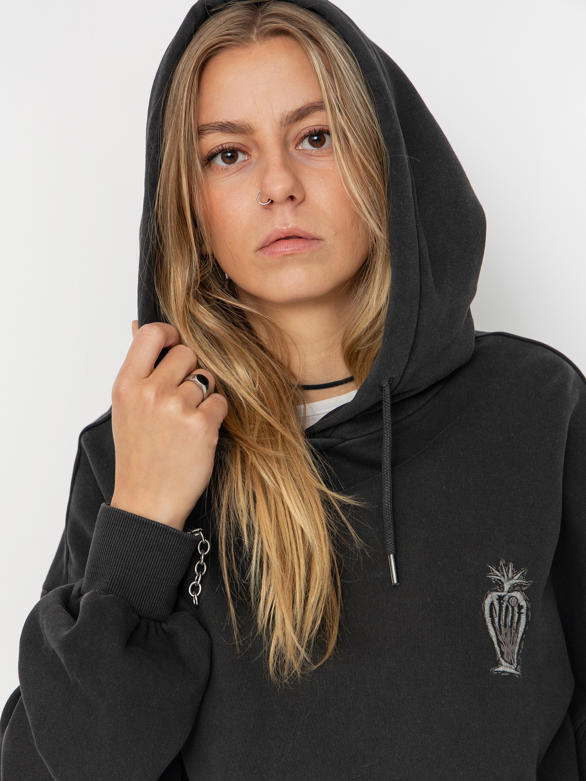 Hanorac cu glugă Volcom Fa Vaderetro HD Wmn (vintage black)