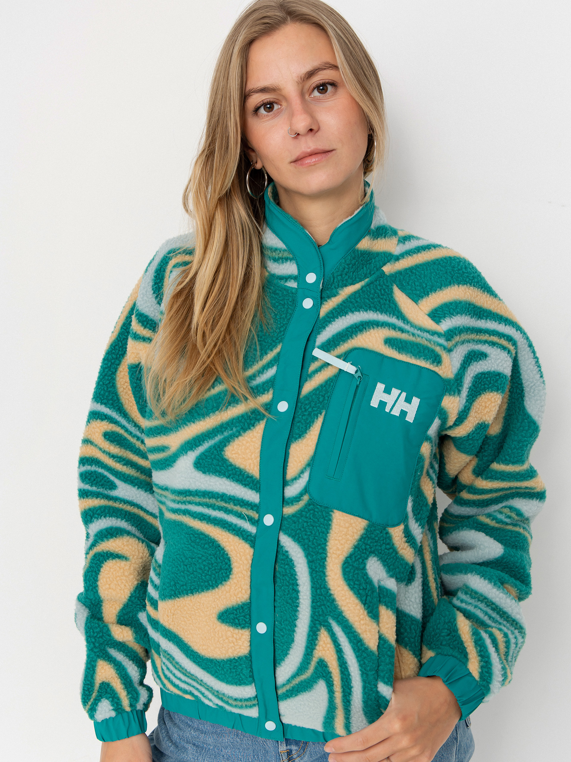 Hanorac din fleece Helly Hansen Imperial Printed Pile Snap Wmn (barely blue swirl aop)
