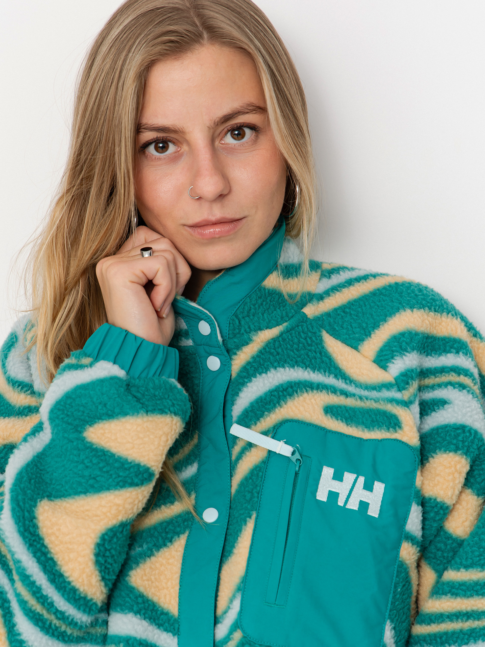 Pentru femei Hanorac din fleece Helly Hansen Imperial Printed Pile Snap (barely blue swirl aop)