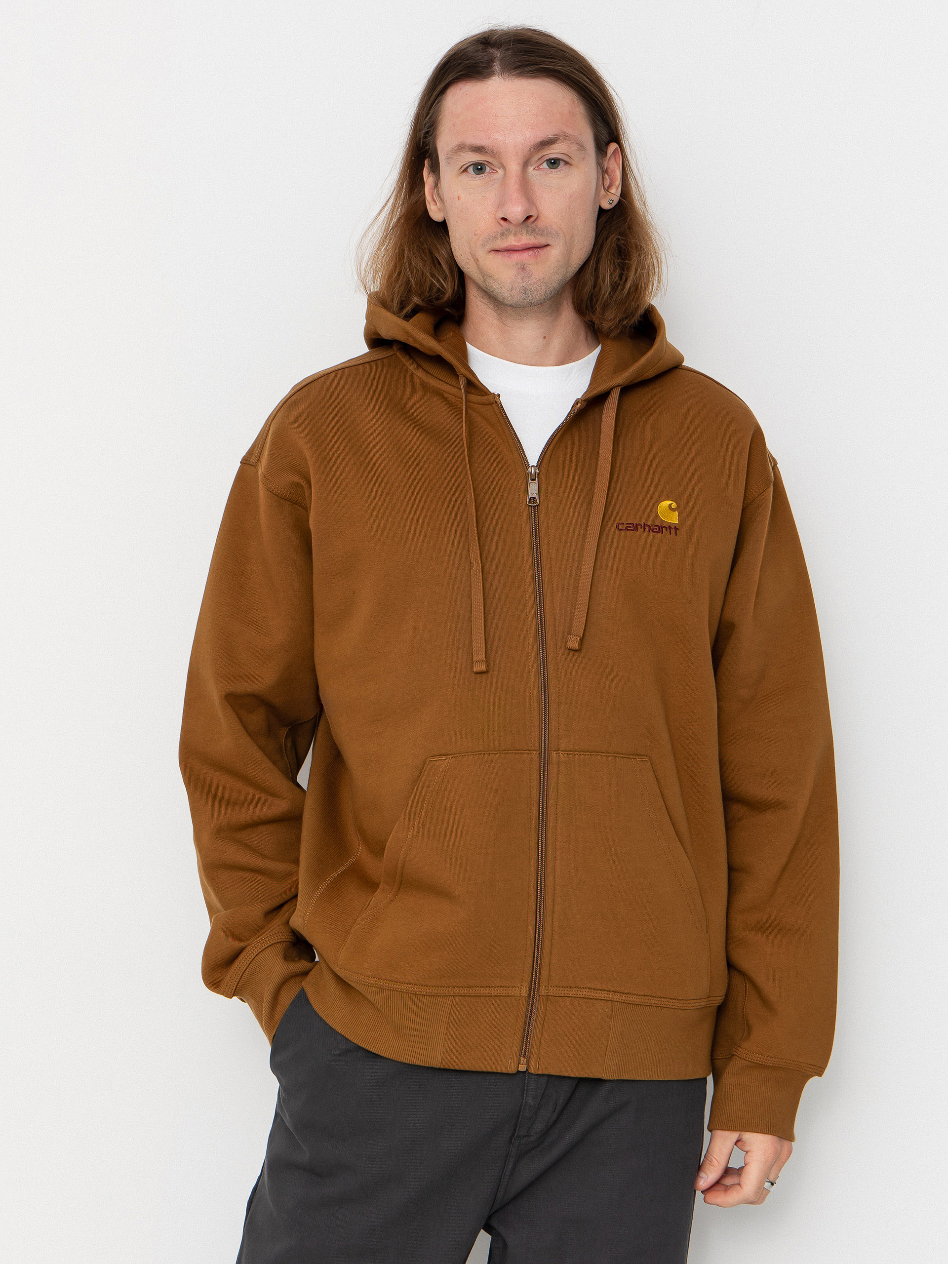 Hanorac cu glugu0103 Carhartt WIP American Script ZHD (hamilton brown)