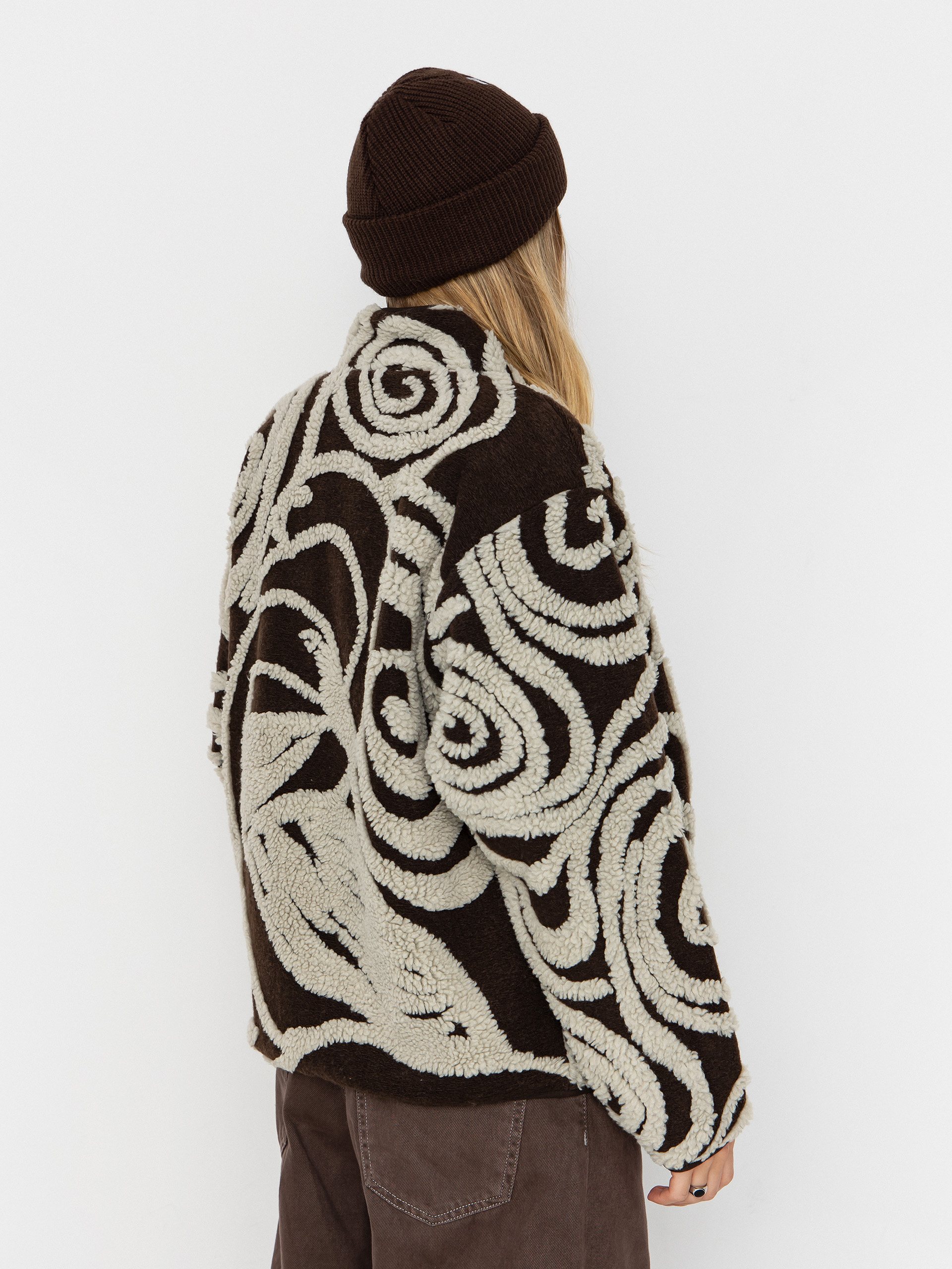 Pentru femei Hanorac din fleece OBEY Swirls Jacquard Zip (brown multi)
