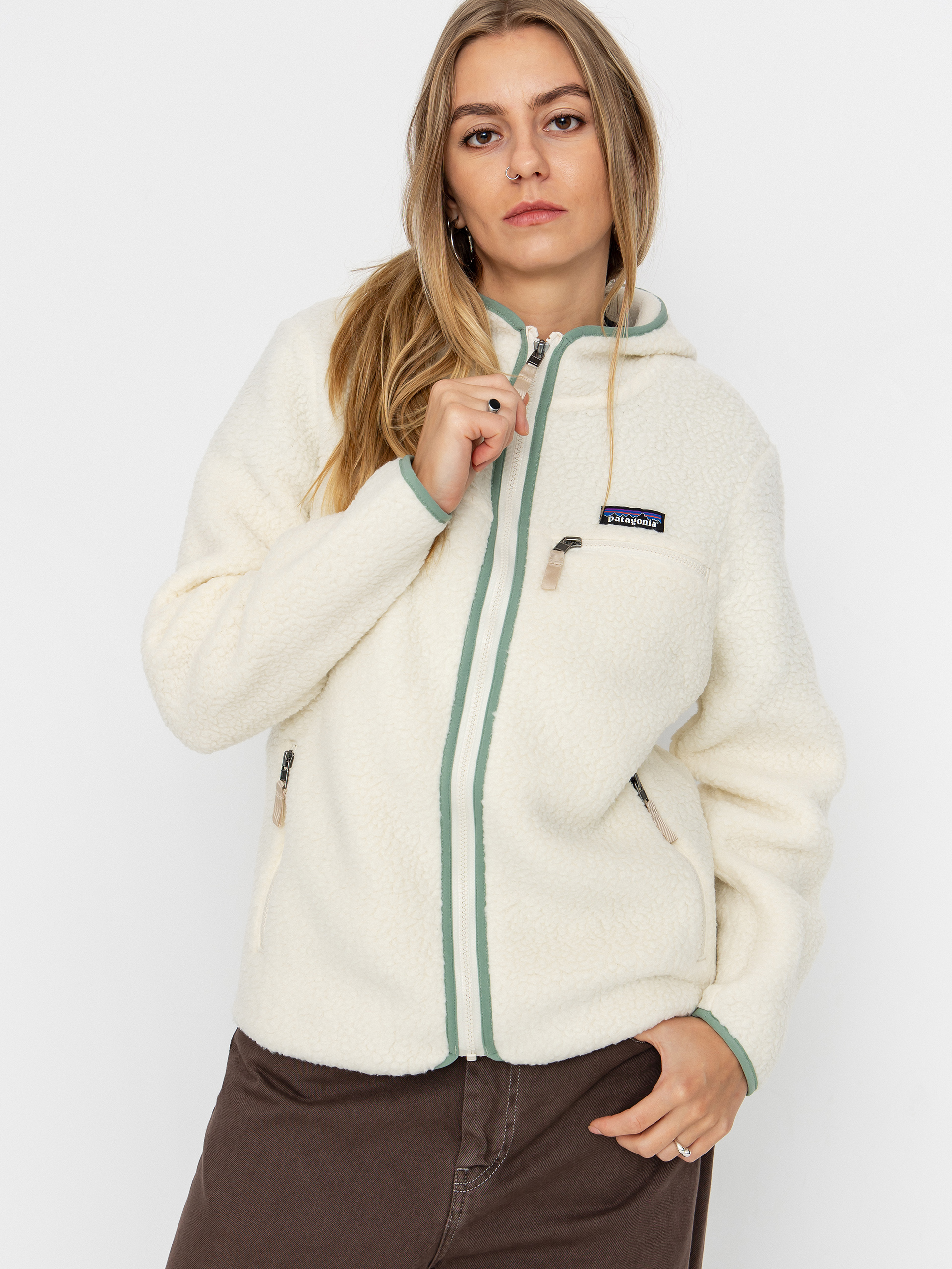 Hanorac din fleece Patagonia Retro Pile HD Wmn (natural w/ellwood green)