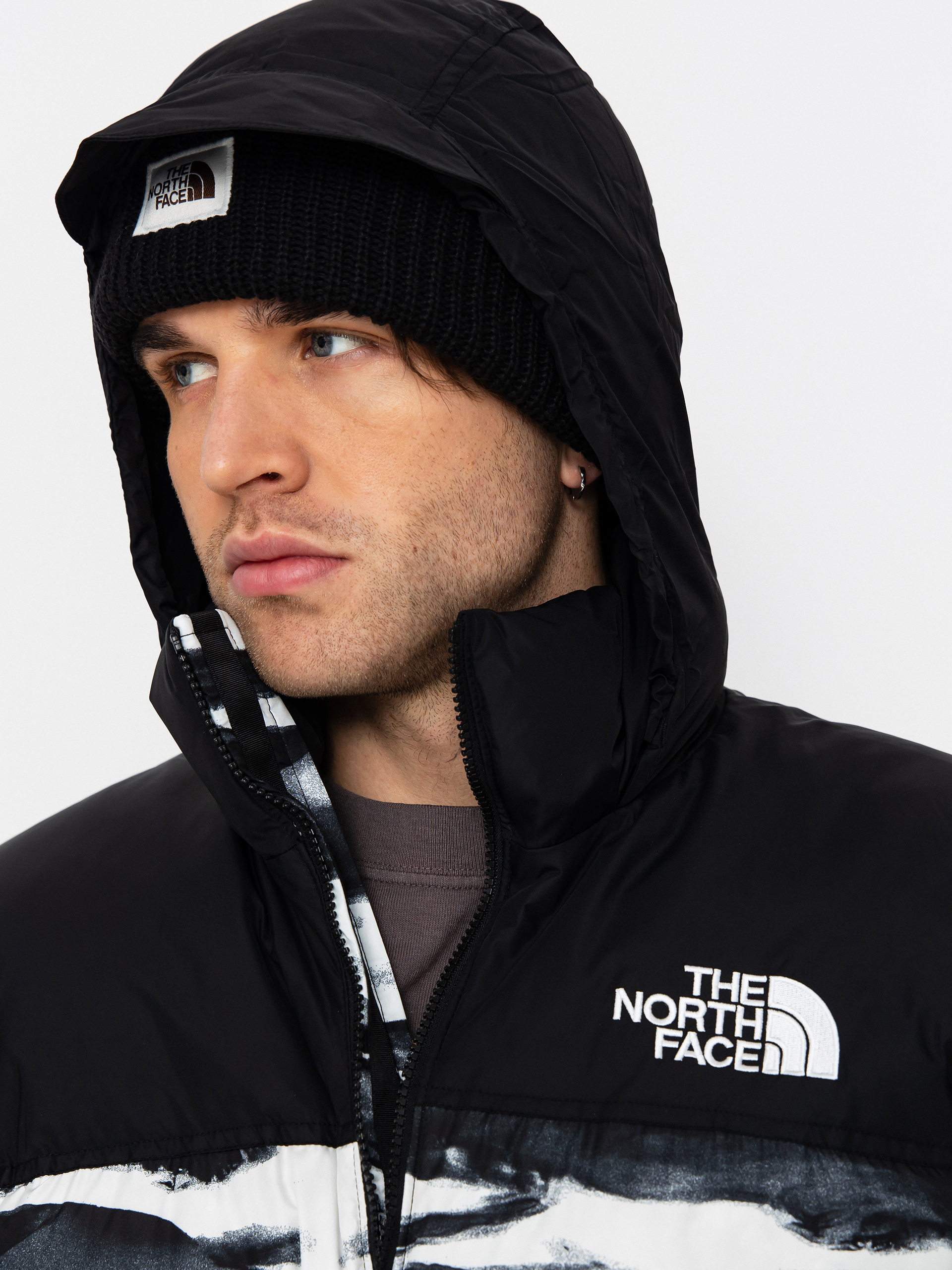 Geacă The North Face 1996 Retro Nuptse Print - alb, negru