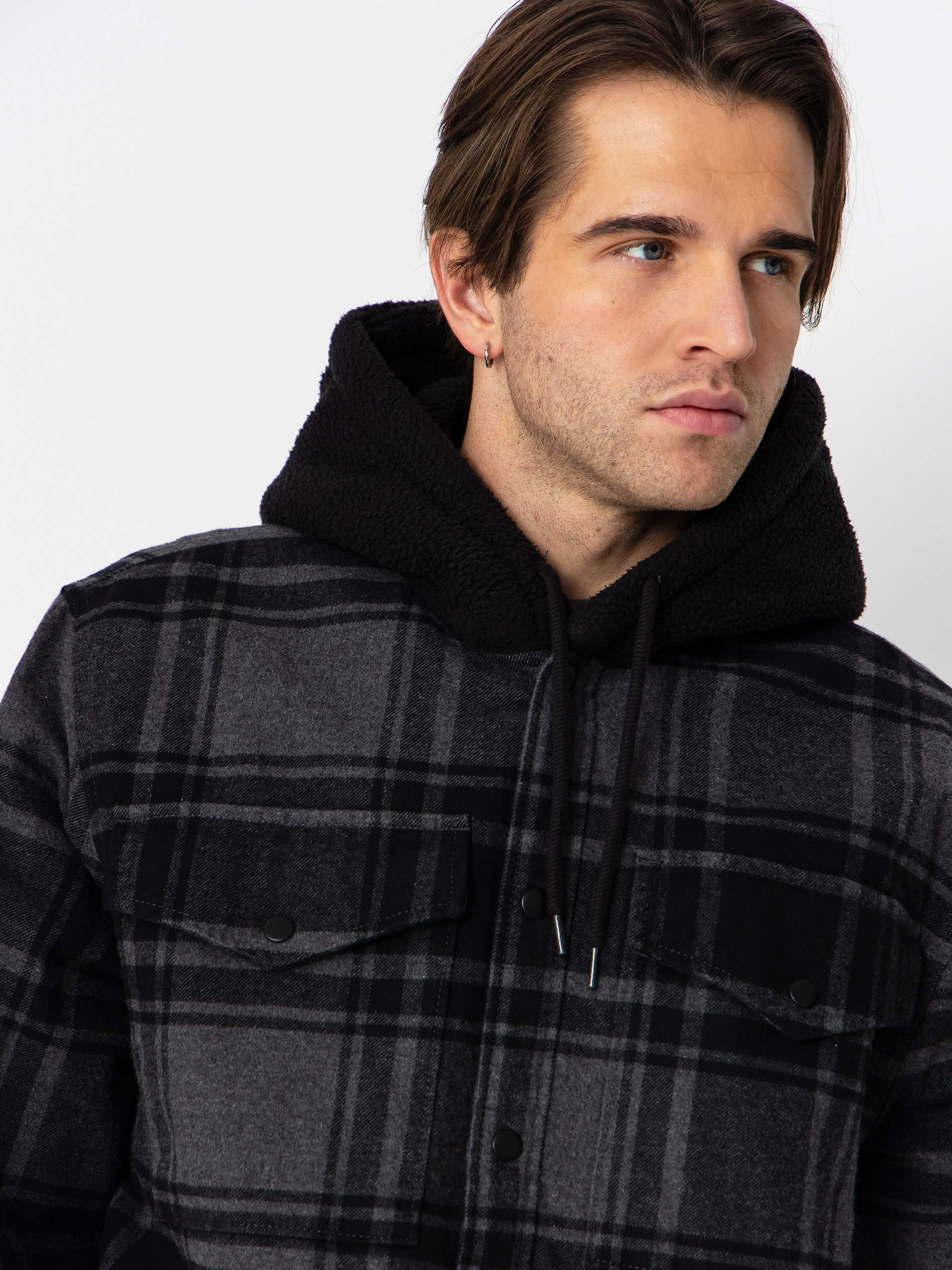 Cămașă Vans Piedmont Hooded Plaid Shacket (black/asphalt heather)