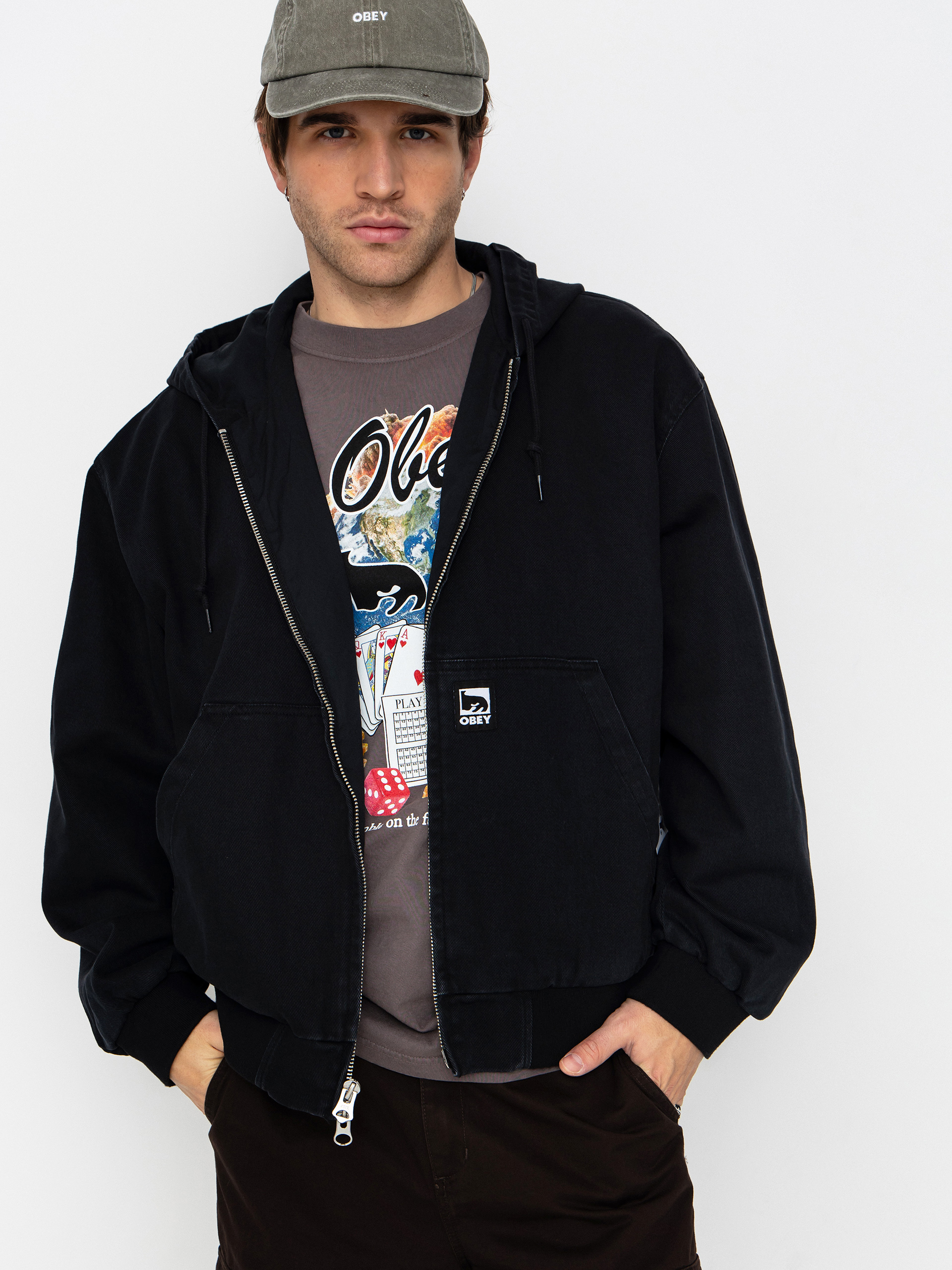 Geacă OBEY Obey Glen Zip Up (black faded wash)