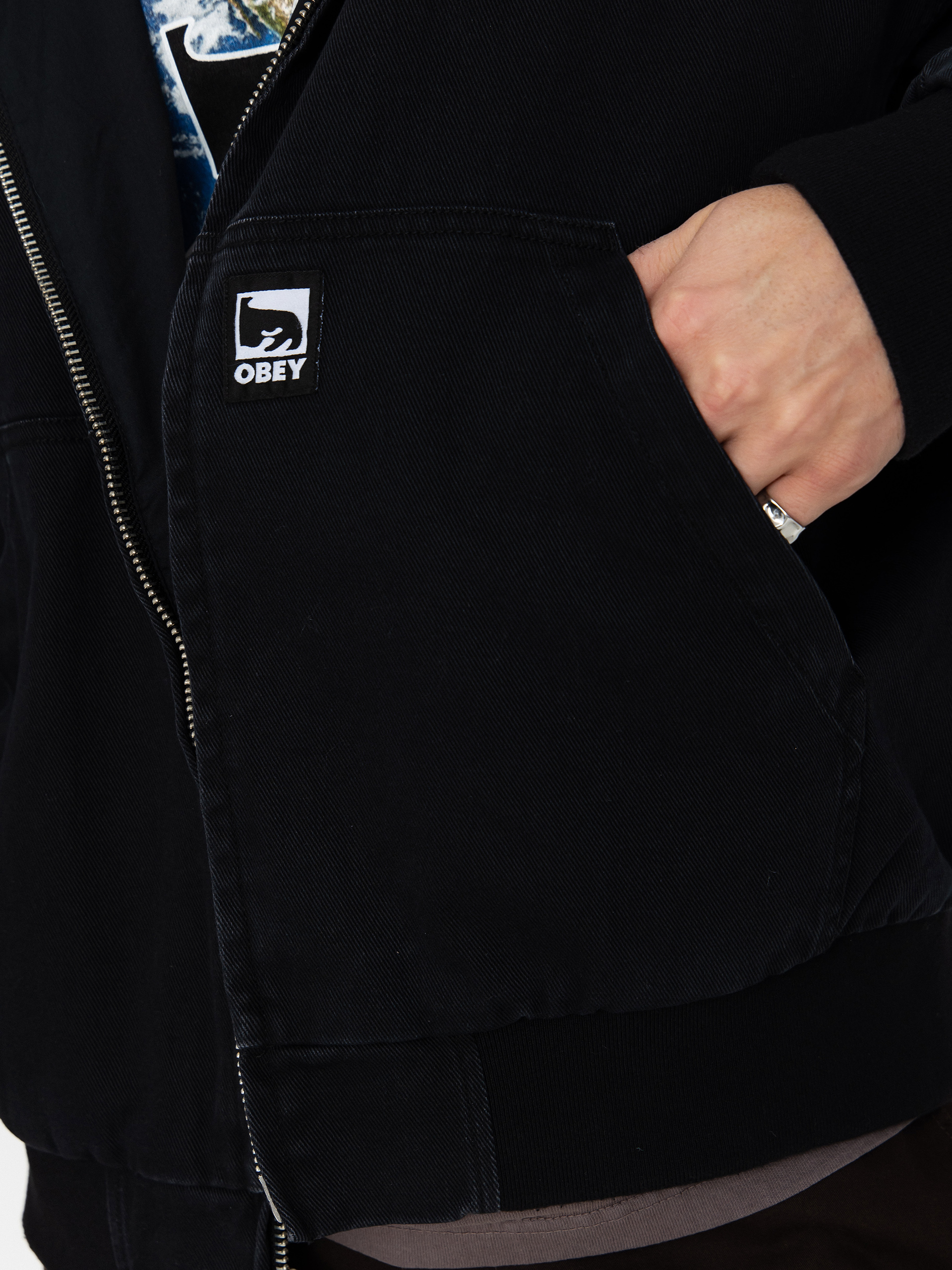 Geacă OBEY Obey Glen Zip Up (black faded wash)