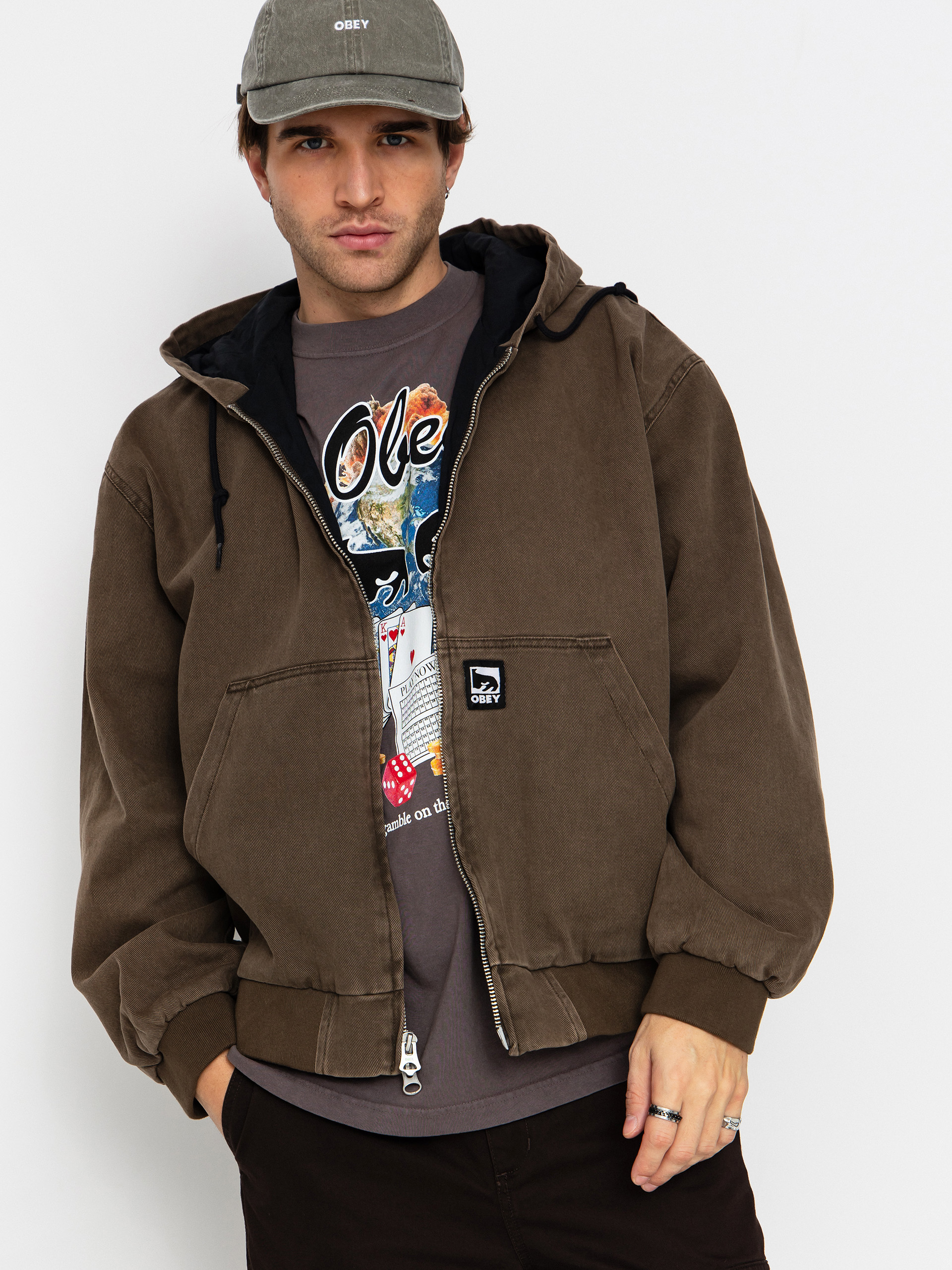 Geacu0103 OBEY Obey Glen Zip Up (wren faded wash)