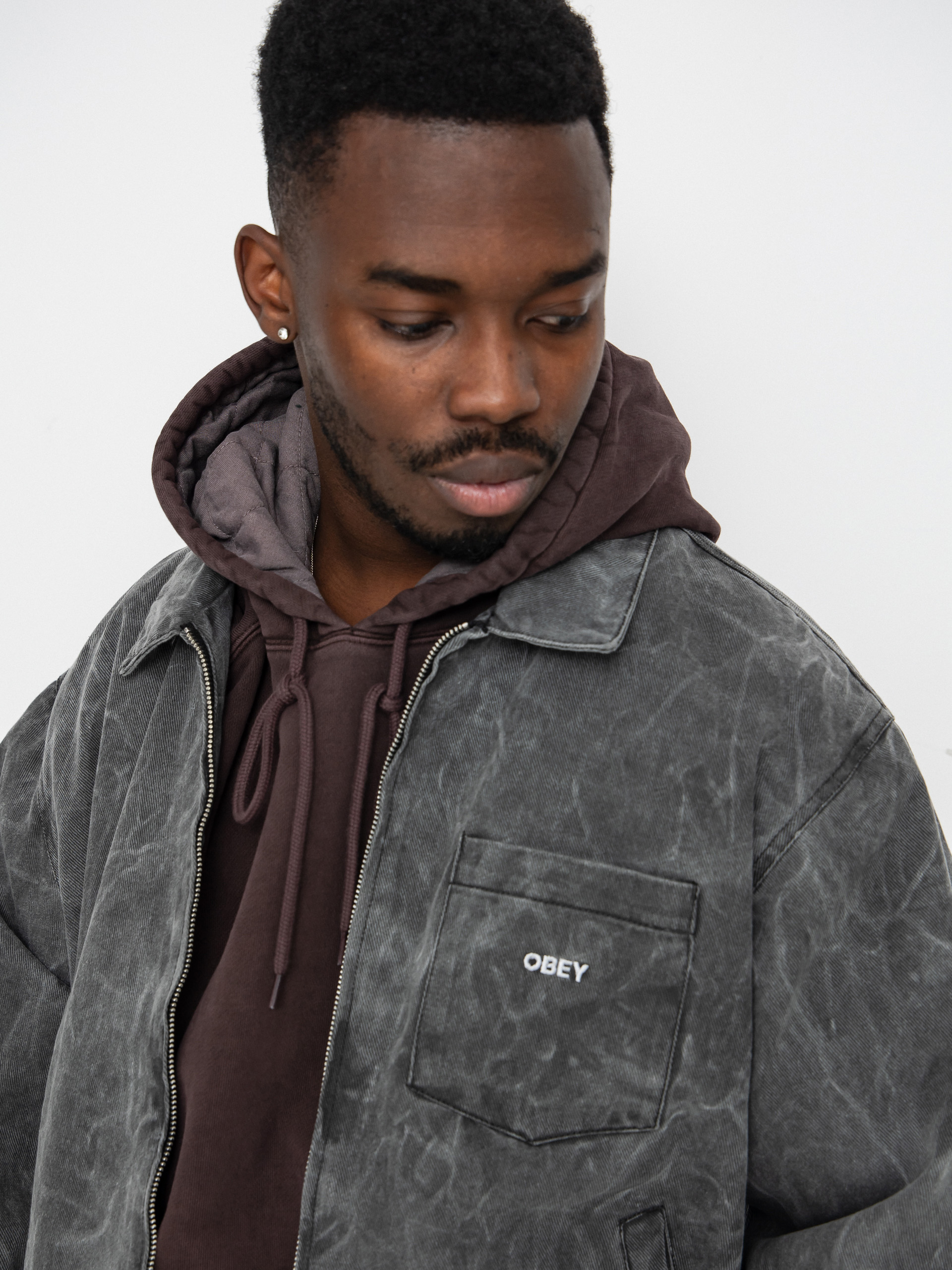 Geacă OBEY Obey Workman Zip (black wrinkle wash)