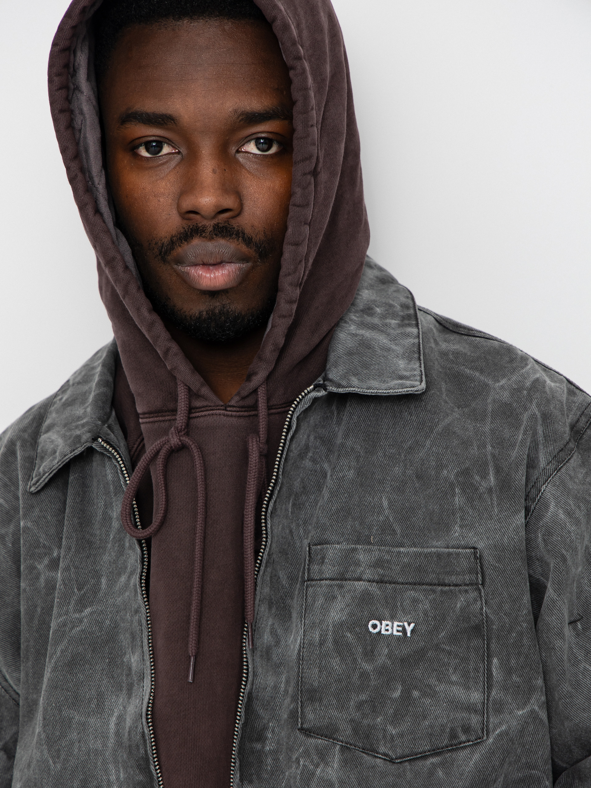 Geacă OBEY Obey Workman Zip (black wrinkle wash)