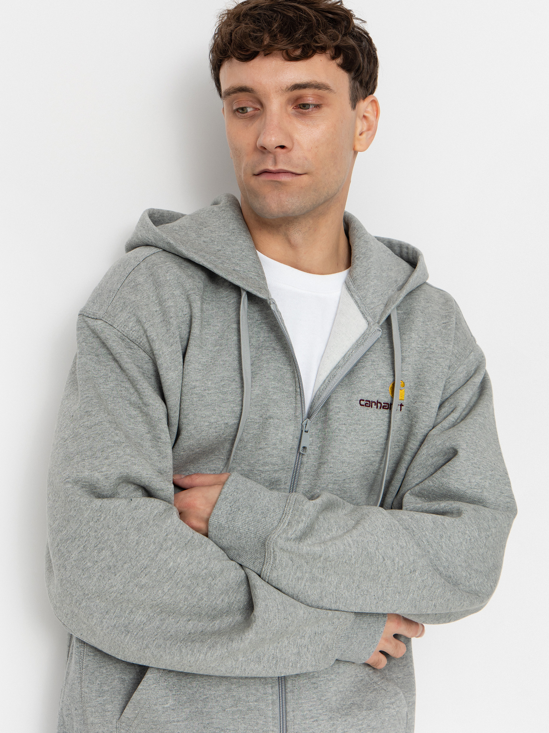 Hanorac cu glugă Carhartt WIP American Script ZHD (grey heather)
