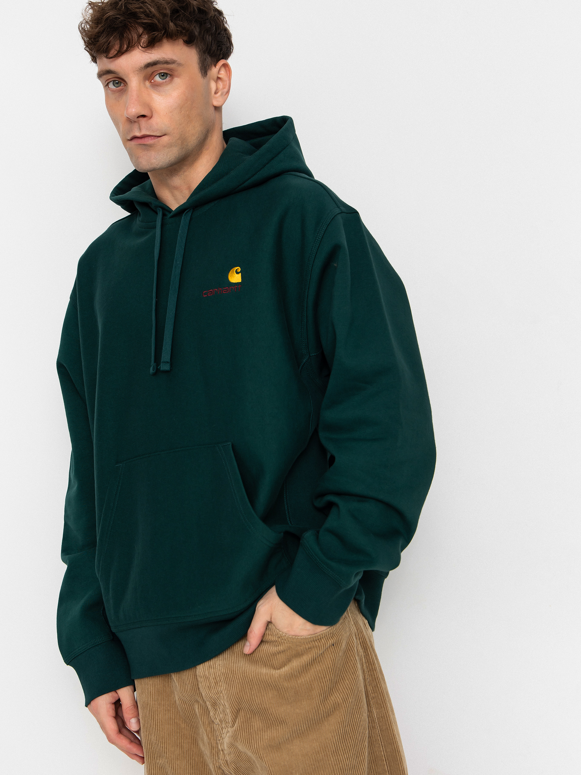 Hanorac cu glugu0103 Carhartt WIP American Script HD (dark fir)