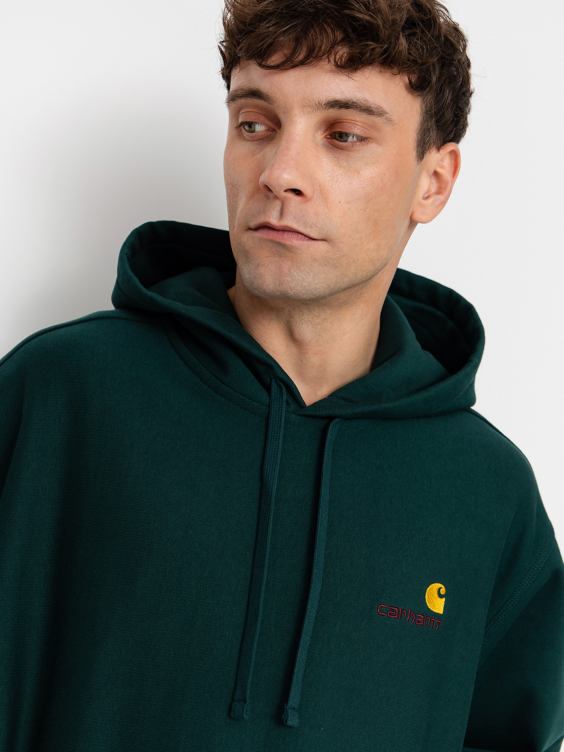 Hanorac cu glugă Carhartt WIP American Script HD (dark fir)