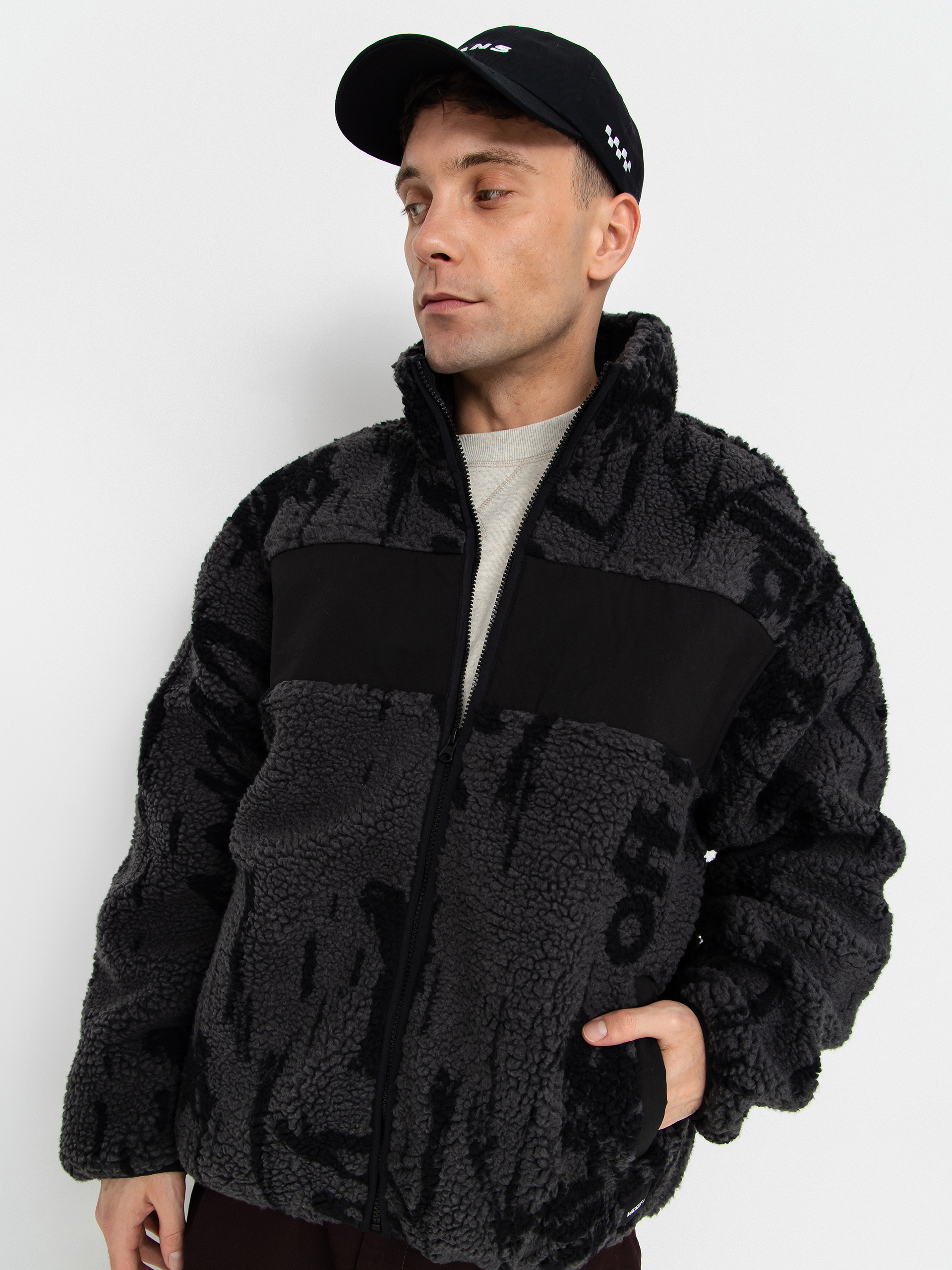 Hanorac din fleece Vans Stiller Sherpa Full Zip (asphalt/black)