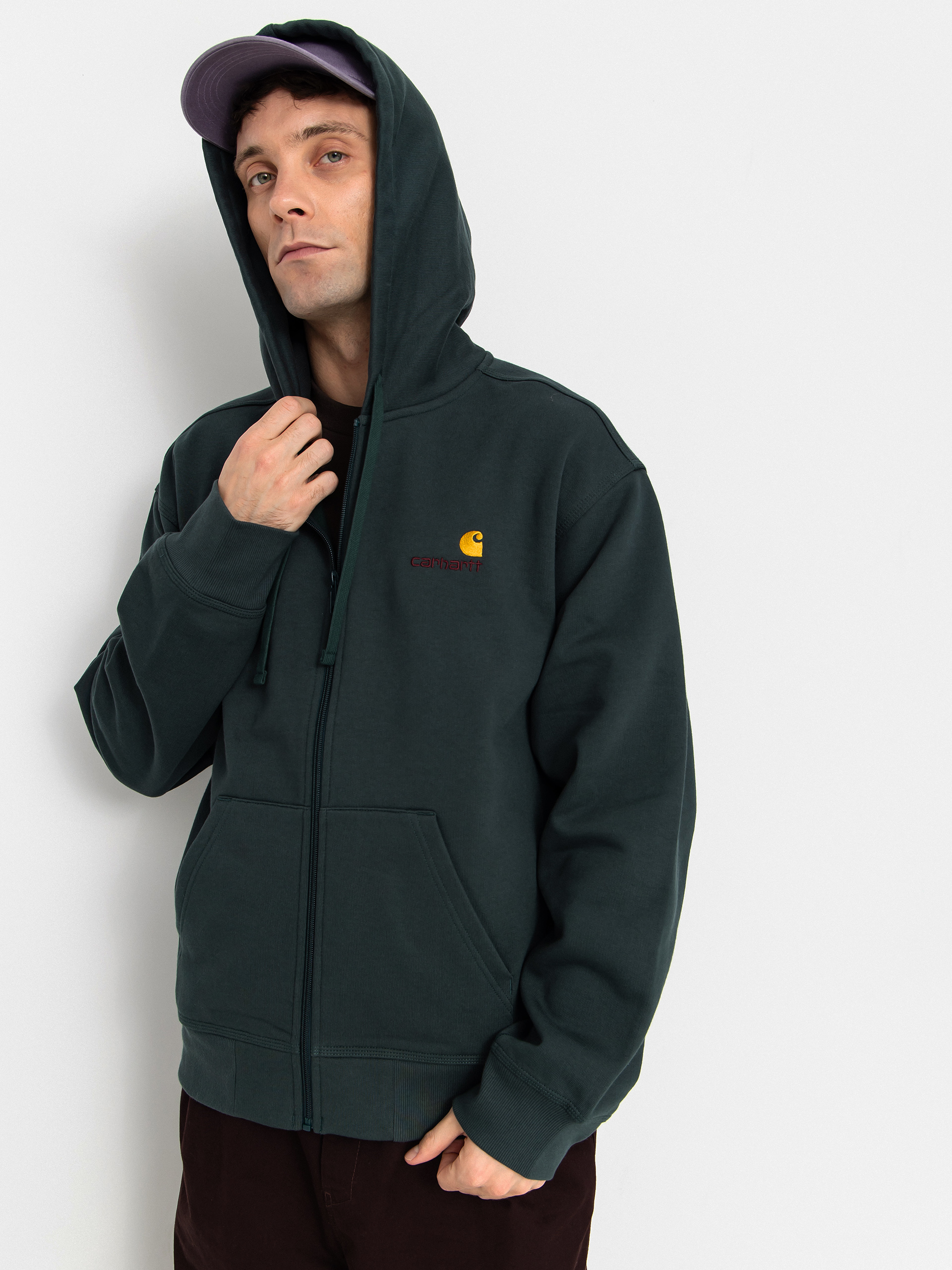 Hanorac cu glugă Carhartt WIP American Script ZHD (kale green)