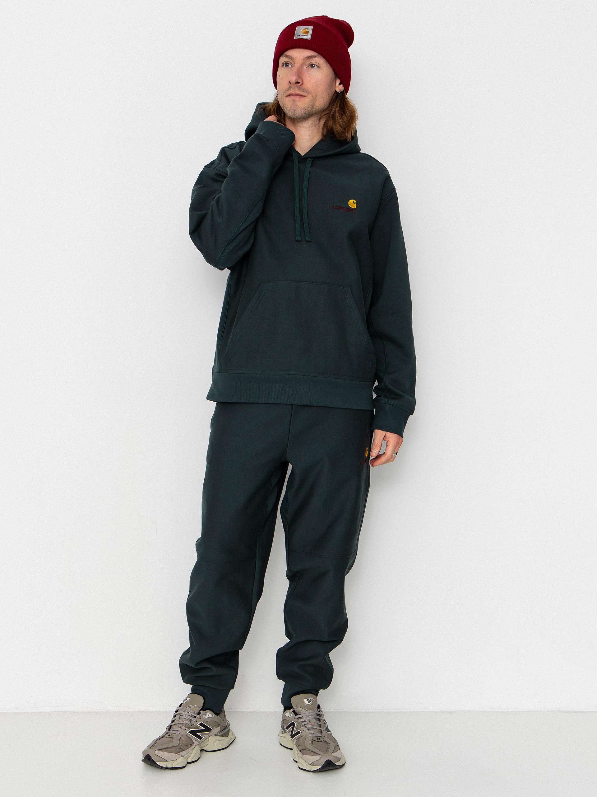 Hanorac cu glugă Carhartt WIP American Script HD (kale green)