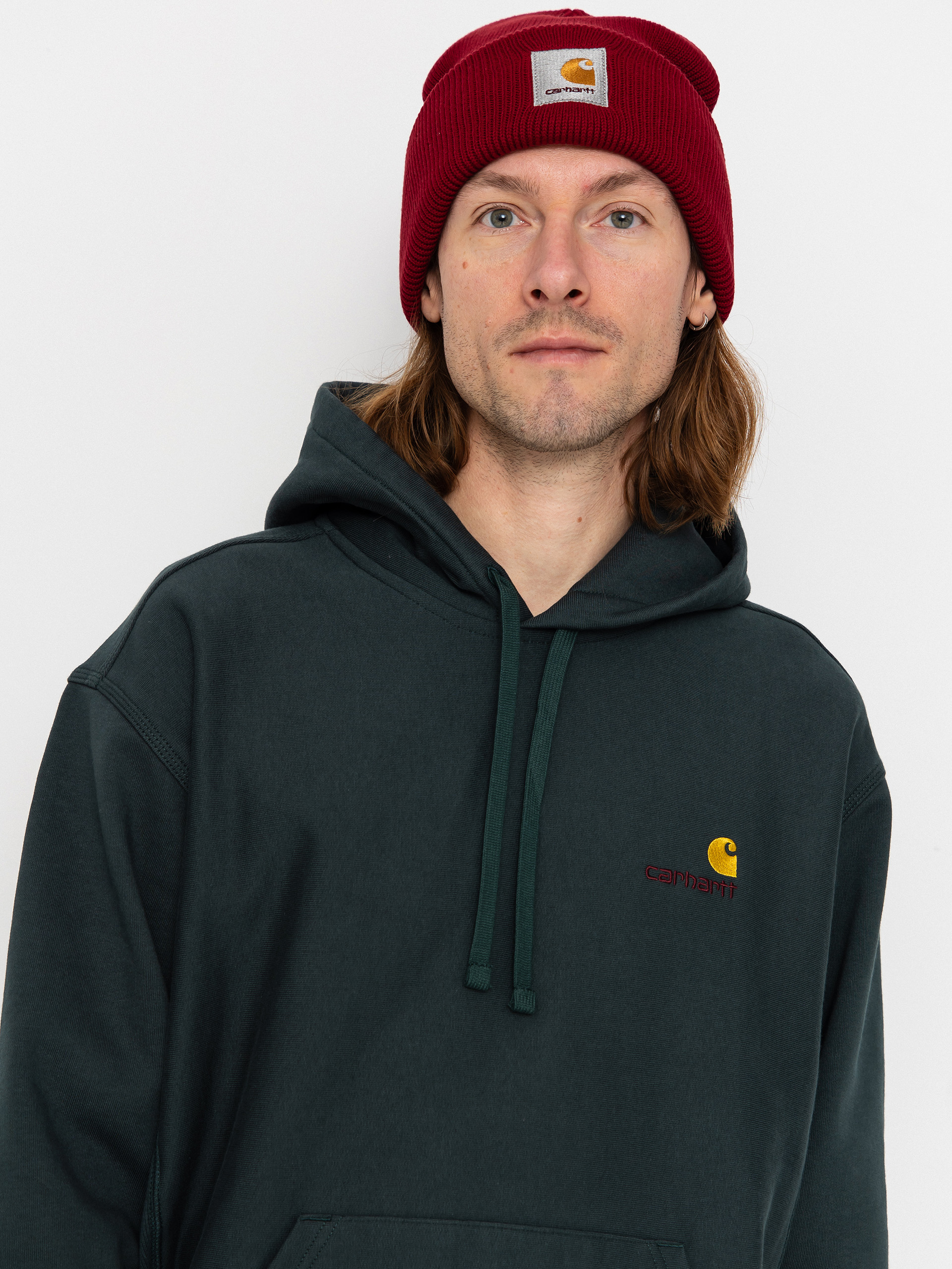 Hanorac cu glugă Carhartt WIP American Script HD (kale green)