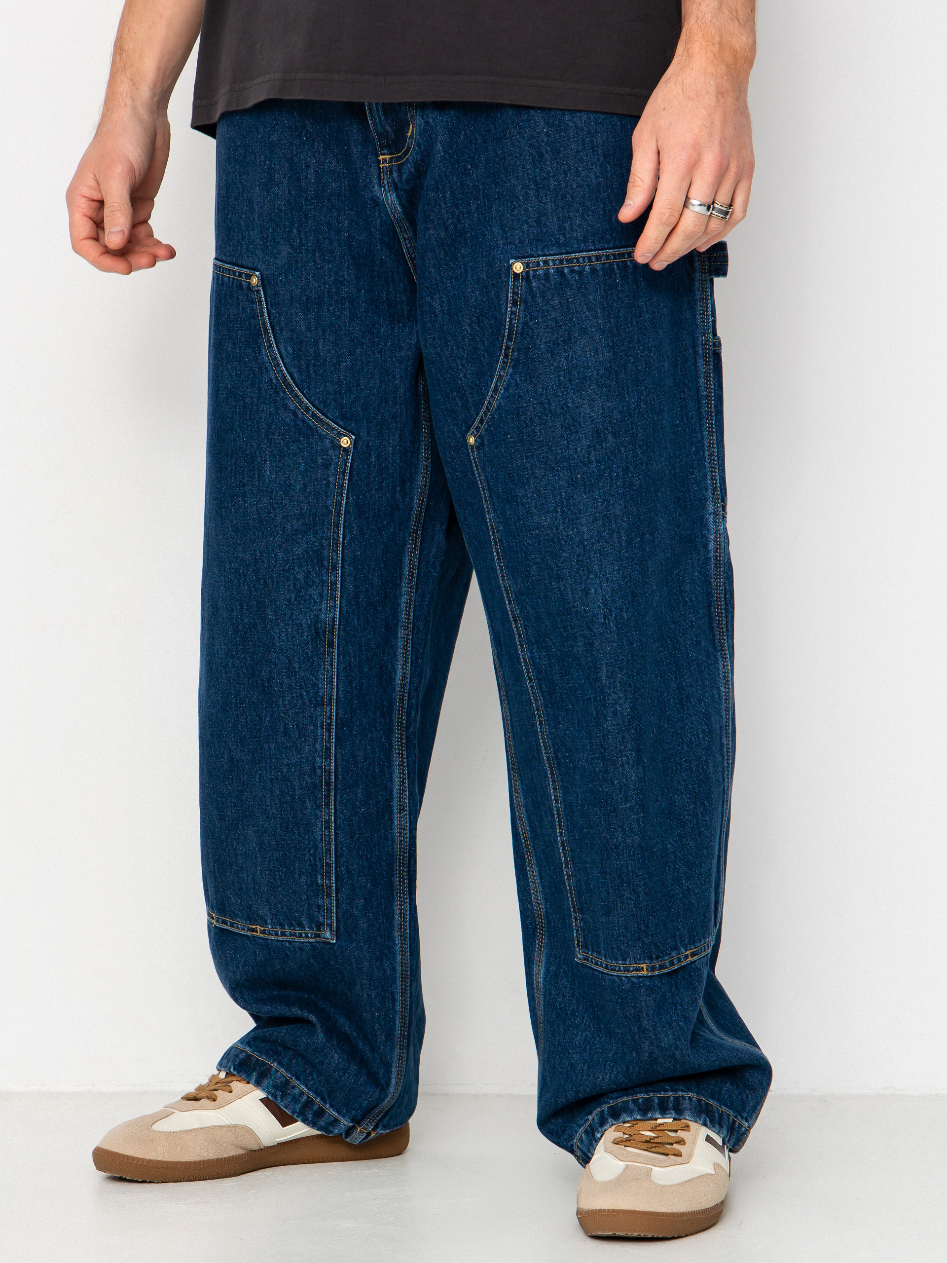Pantaloni Carhartt WIP Nash Double Knee - albastru (blue/stone washed)