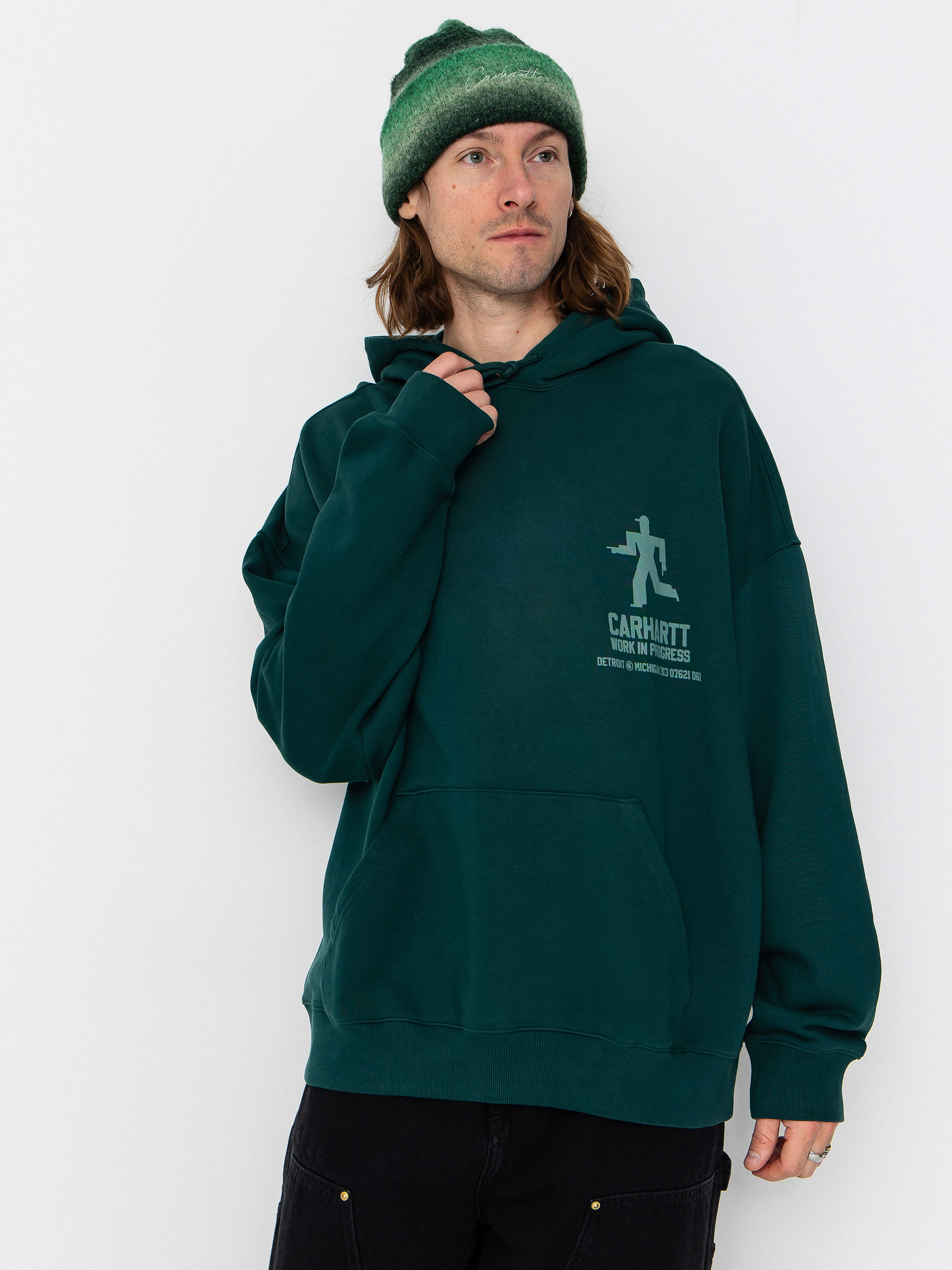 Hanorac cu glugă Carhartt WIP Distance HD (dark fir/stone dyed)