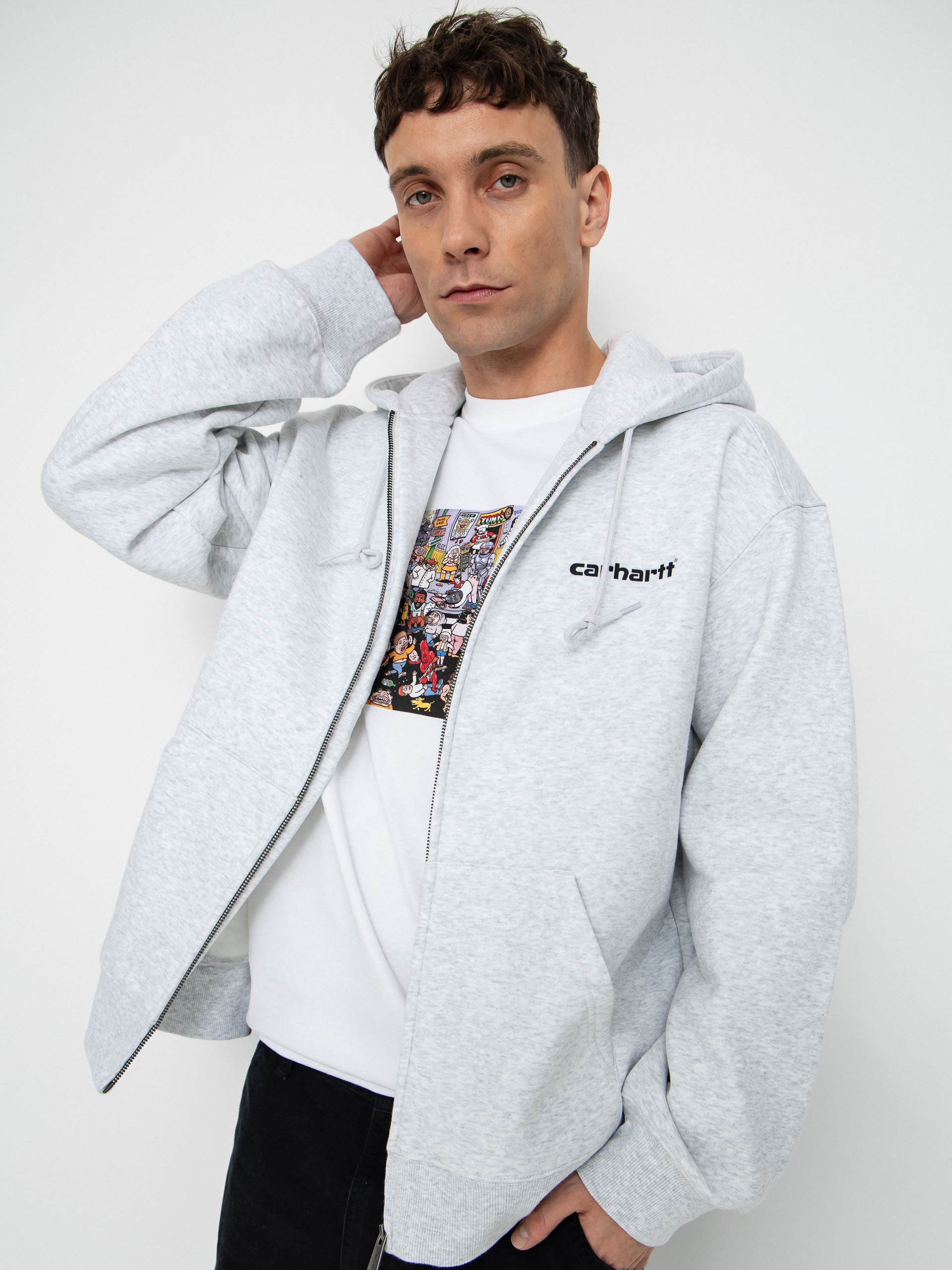 Hanorac cu glugă Carhartt WIP Archive Lines ZHD (ash heather)