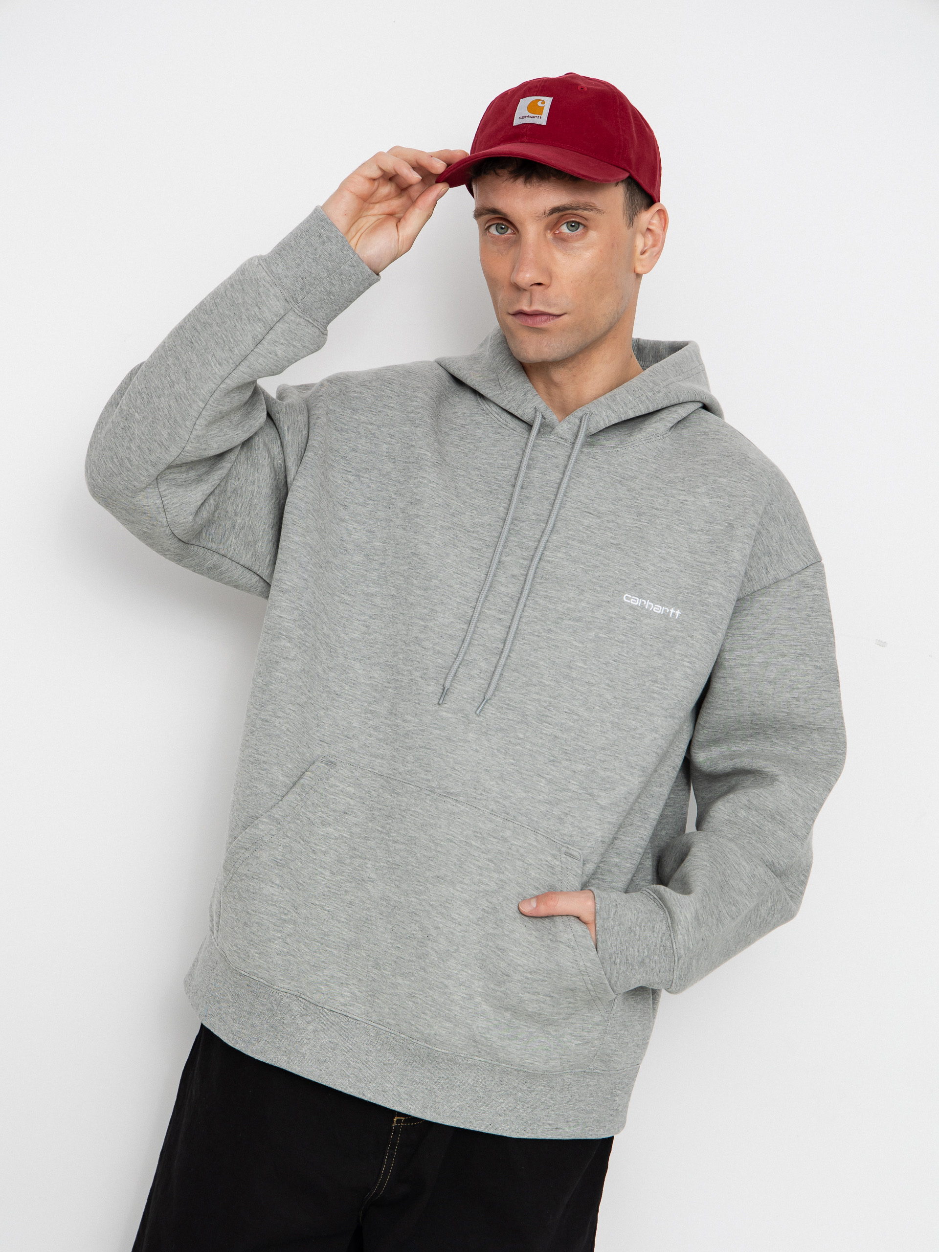 Hanorac cu glugă Carhartt WIP Alda HD (grey heather/white)
