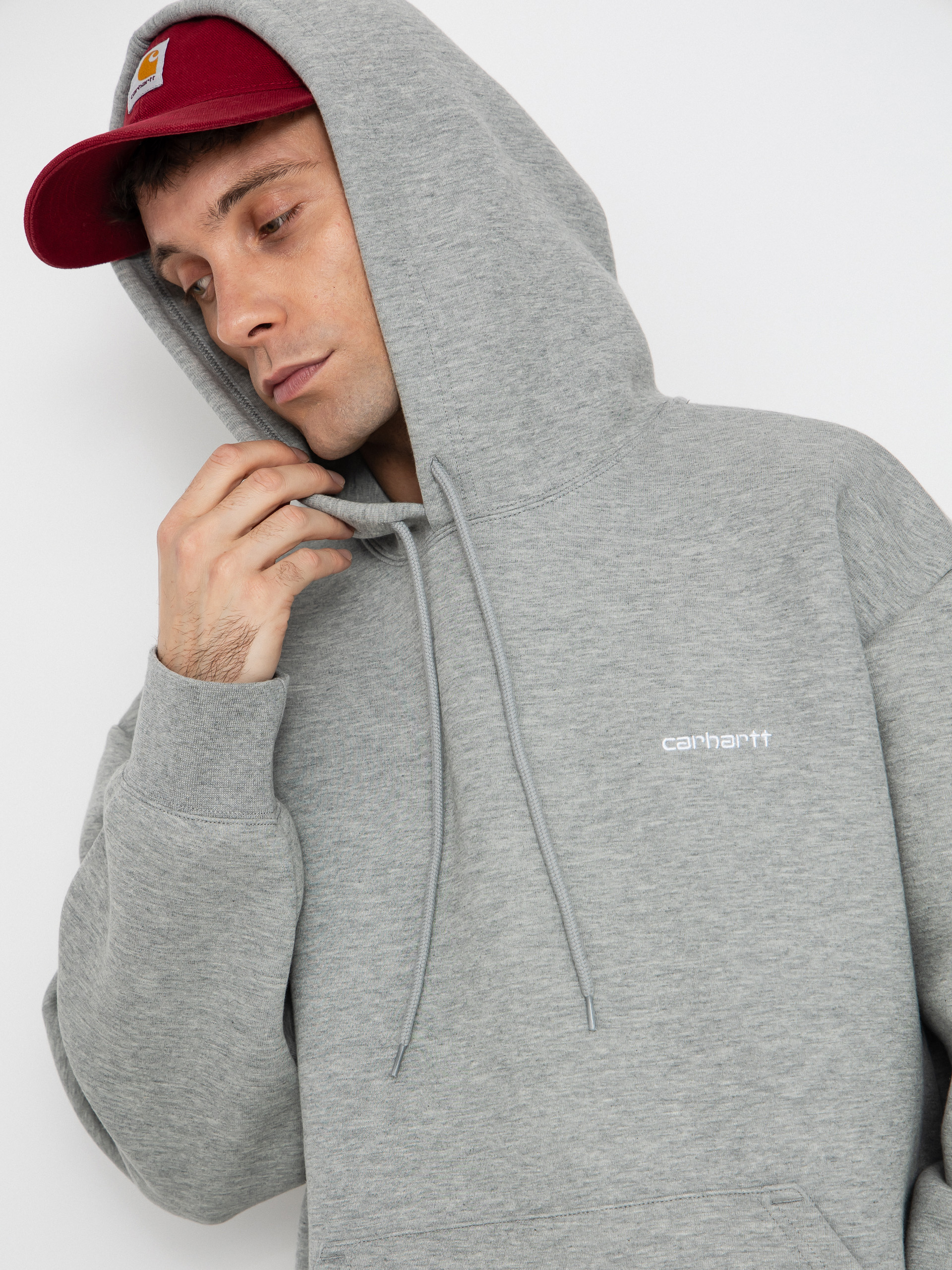 Hanorac cu glugă Carhartt WIP Alda HD (grey heather/white)