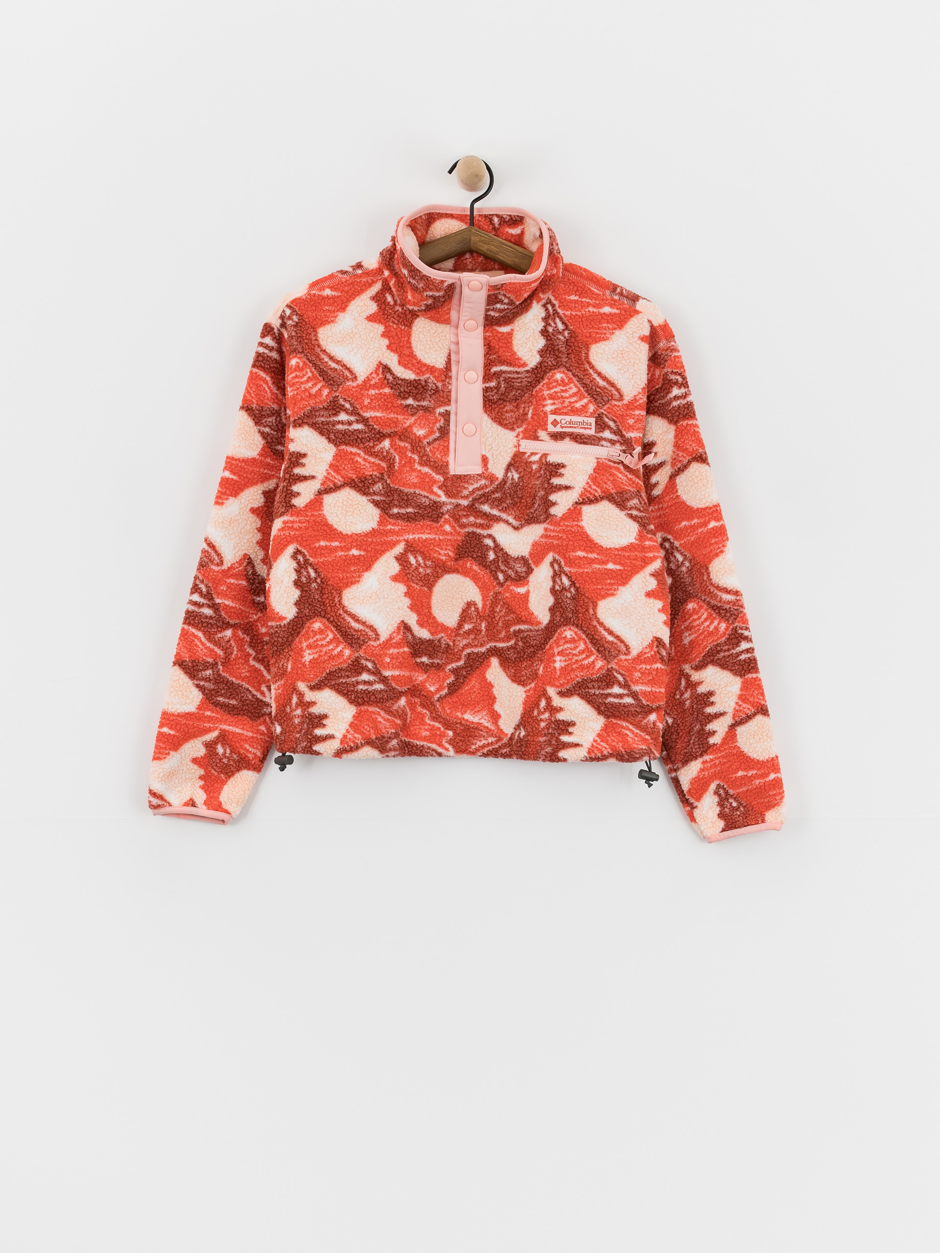 Hanorac din fleece Columbia Helvetia II Printed Cropped Half Snap Wmn (poppy red/sunscape)